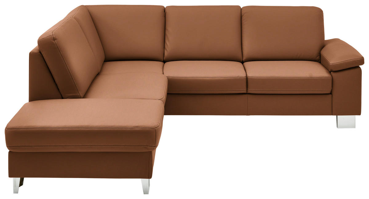 ECKSOFA  in Echtleder Cognac  235/248 cm  - Cognac/Alufarben, Design, Leder/Metall (235/248cm) - Beldomo Premium