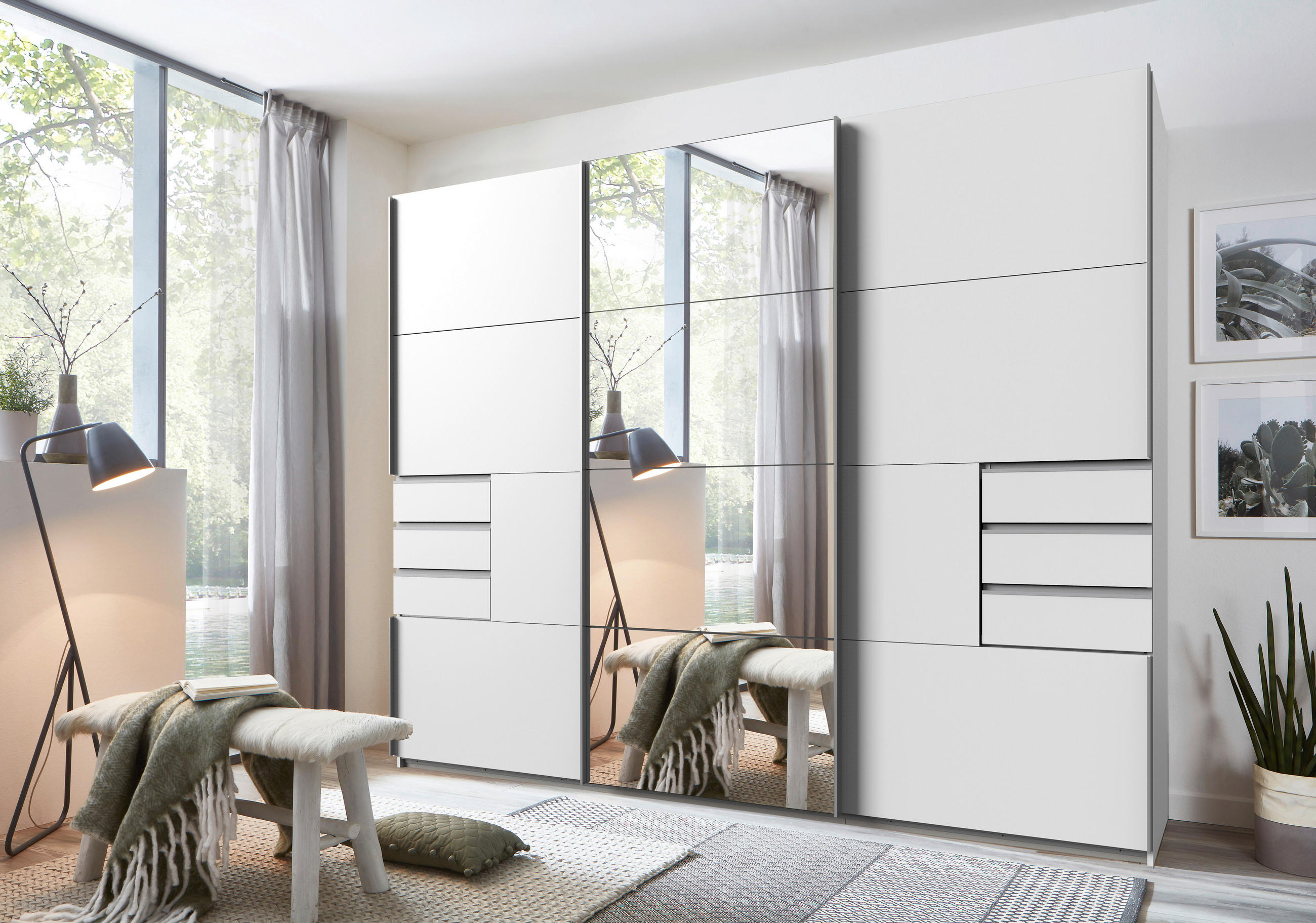SCHWEBETÜRENSCHRANK 270/210/64 cm 3-türig - Alufarben/Weiß, KONVENTIONELL, Glas/Holzwerkstoff (270/210/64cm) - MID.YOU