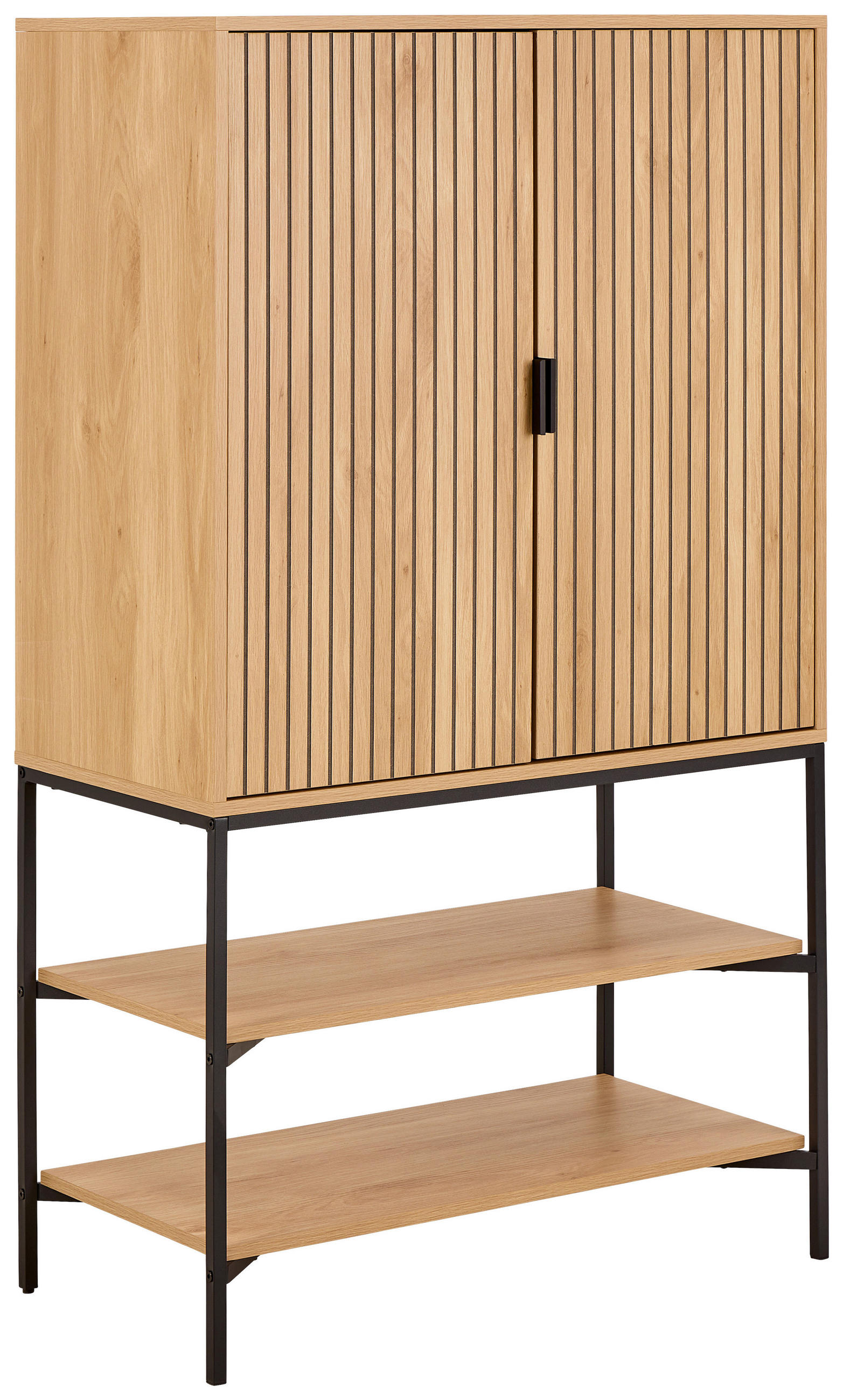 VISOKA KOMODA, črna, barve hrasta  - črna/barve hrasta, Design, kovina/leseni material (80/140/40cm) - Livetastic