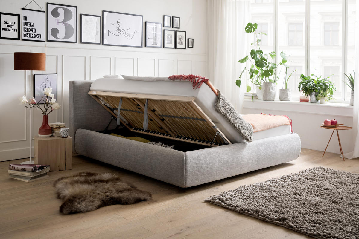 POLSTERBETT 180/200 cm  in Hellgrau  - Hellgrau/Naturfarben, Modern, Holz/Textil (180/200cm) - Livetastic