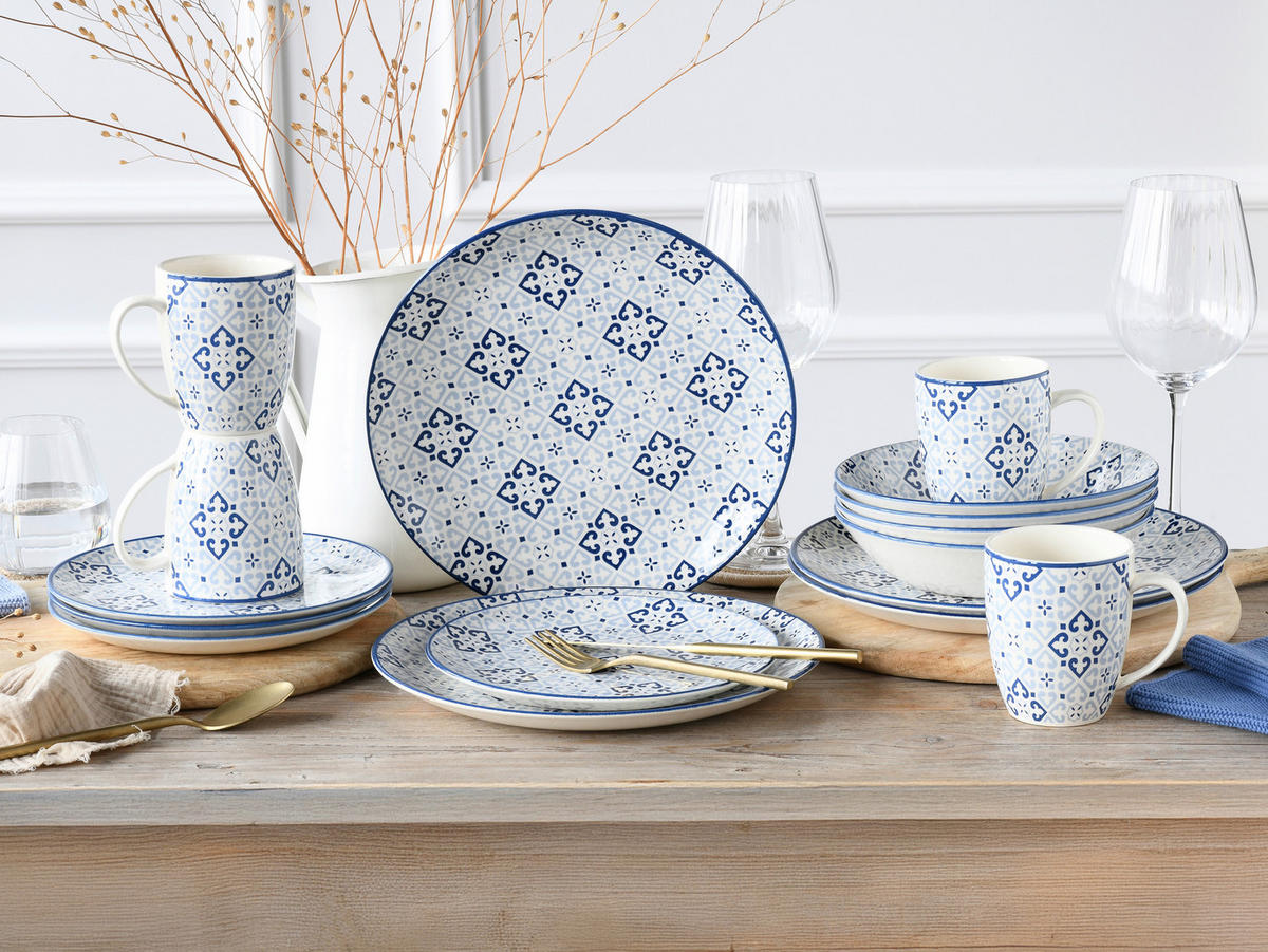 KOMBISERVICE Yara Blau 16-teilig  - Blau/Weiß, Basics, Keramik (32,5/32,5/31cm) - Creatable