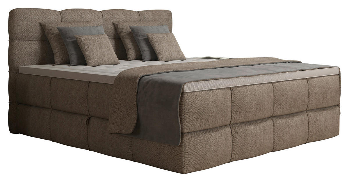 BOXSPRINGBETT 160/200 cm,  in Sandfarben, gepolstertes Kopfteil, Bettkasten, Topper, Matratzen, H3 + H3 = fest  - Sandfarben/Schwarz, Design, Kunststoff/Textil (160/200cm) - Chameo