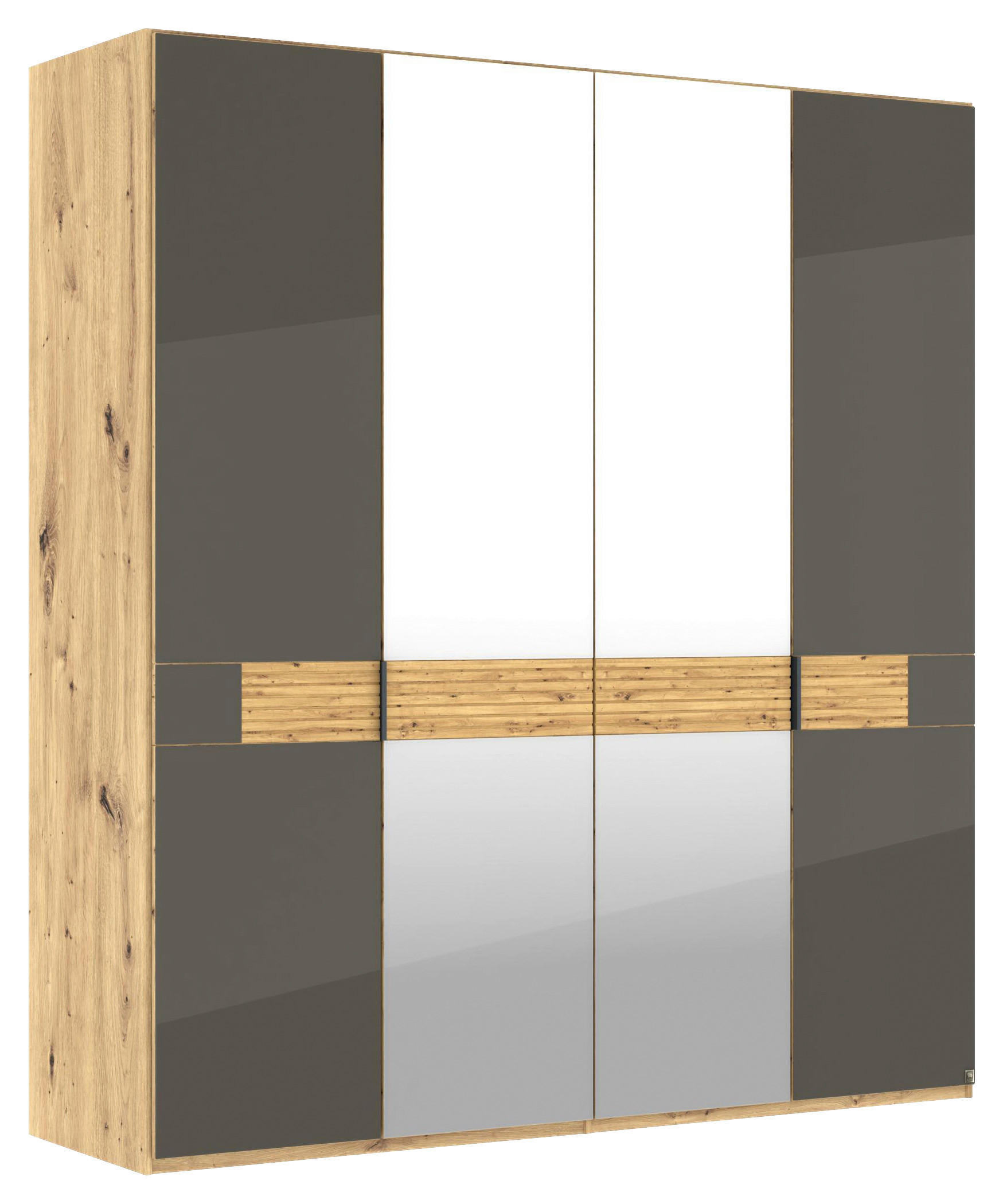 DREHTÜRENSCHRANK 200/216/58 cm,  in Braun, Eichefarben, 4 Tür(en)  - Schieferfarben/Eichefarben, Design, Glas/Holz (200/216/58cm) - Musterring