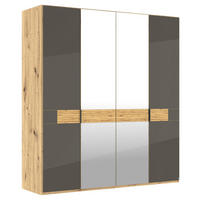 DREHTÜRENSCHRANK 200/216/58 cm,  in Braun, Eichefarben, 4 Tür(en)  - Schieferfarben/Eichefarben, Design, Glas/Holz (200/216/58cm) - Musterring