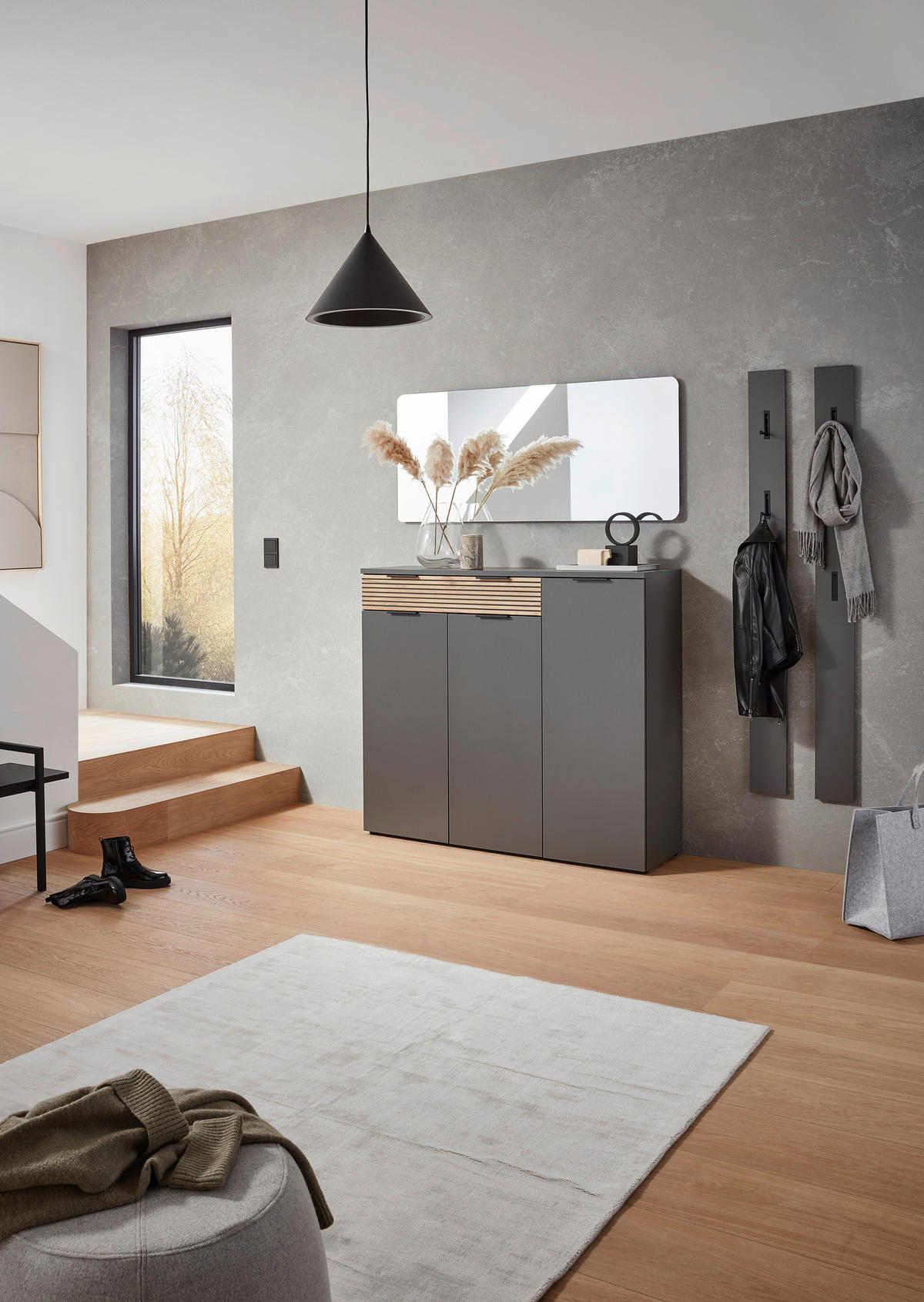 GARDEROBE 4-teilig  in 160/200/40 cm  - Eichefarben/Graphitfarben, Design, Holzwerkstoff (160/200/40cm) - Voleo