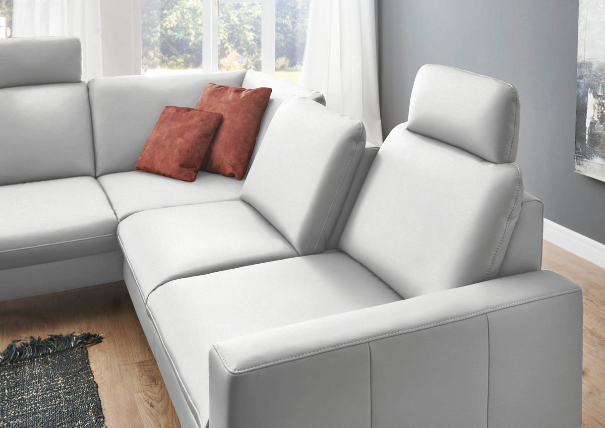 ECKSOFA Echtleder Weiss  - Weiss/Schwarz, Design, Leder/Metall (194/250cm) - Beldomo Premium