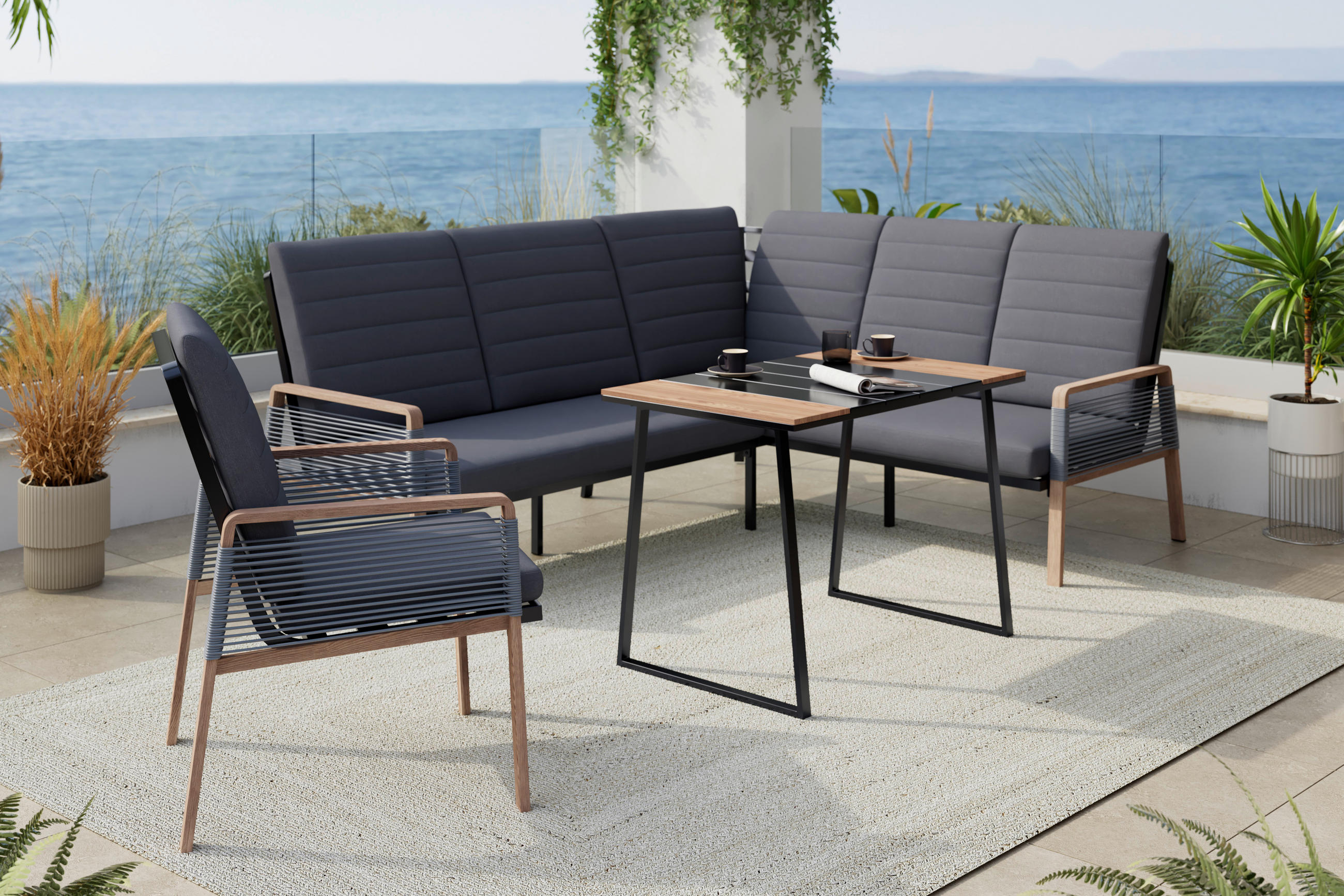 Ambia Garden Loungegarnitur Natur, Dunkelgrau