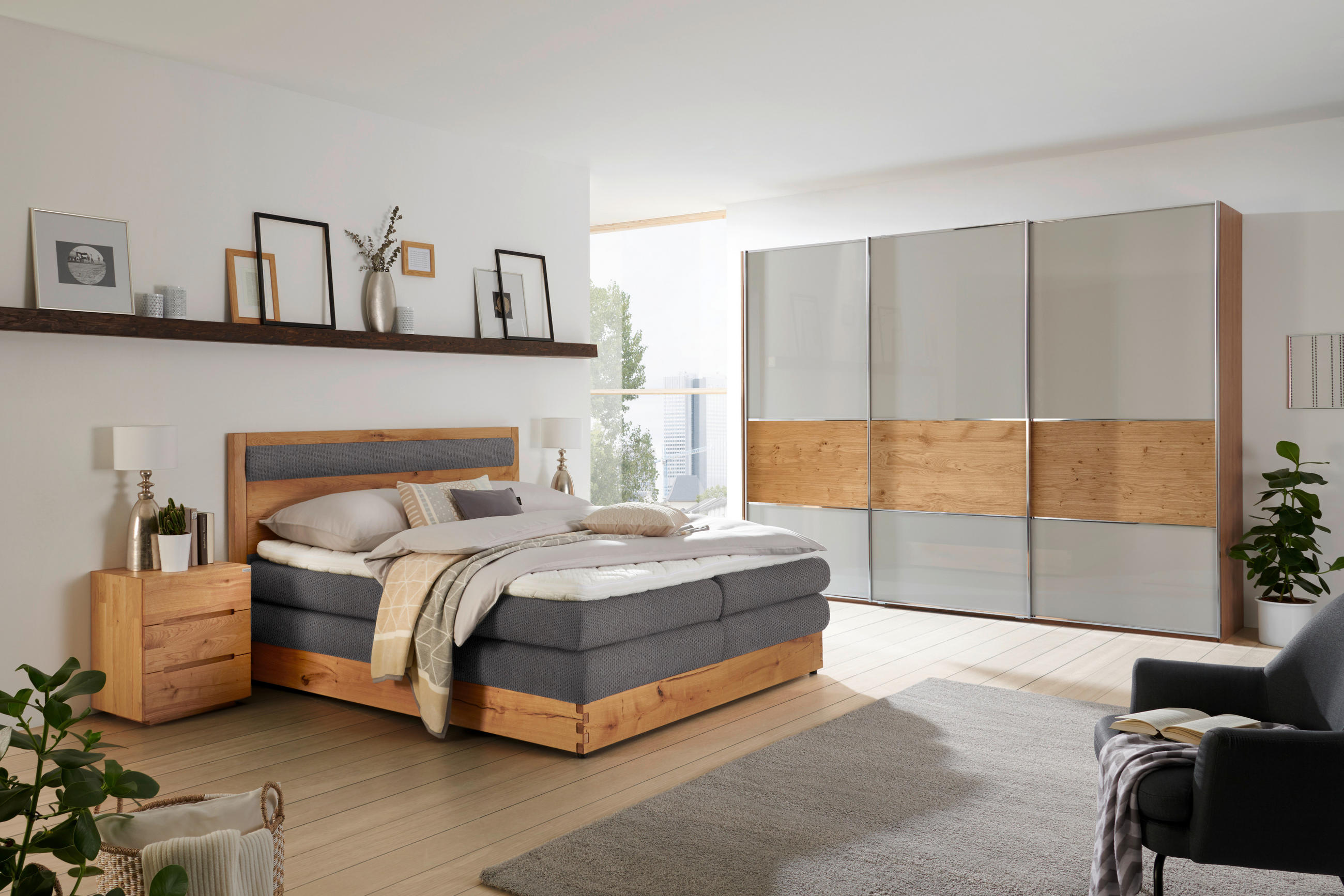 BOXSPRINGBETT 160/200 cm  in Taupe, Eichefarben  - Taupe/Eichefarben, Konventionell, Holz/Holzwerkstoff (160/200cm) - Valnatura