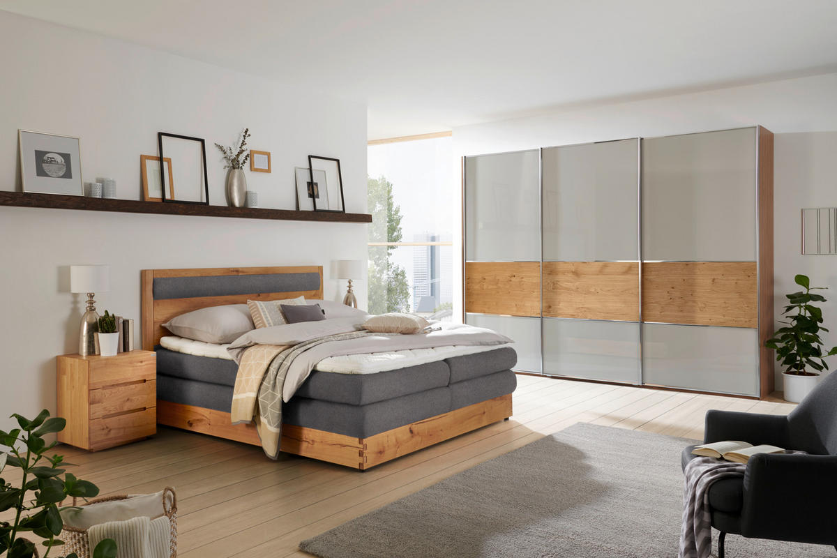 BOXSPRINGBETT 180/200 cm  in Taupe, Eichefarben  - Taupe/Eichefarben, Konventionell, Holz/Holzwerkstoff (180/200cm) - Valnatura
