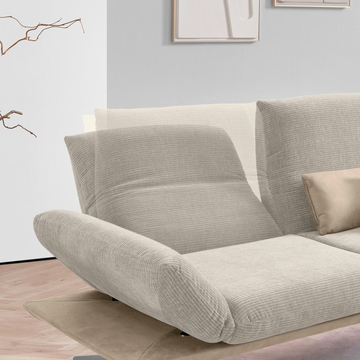 ECKSOFA in Flachgewebe Greige, Graubraun  - Edelstahlfarben/Greige, Design, Textil/Metall (277/209cm) - Koinor