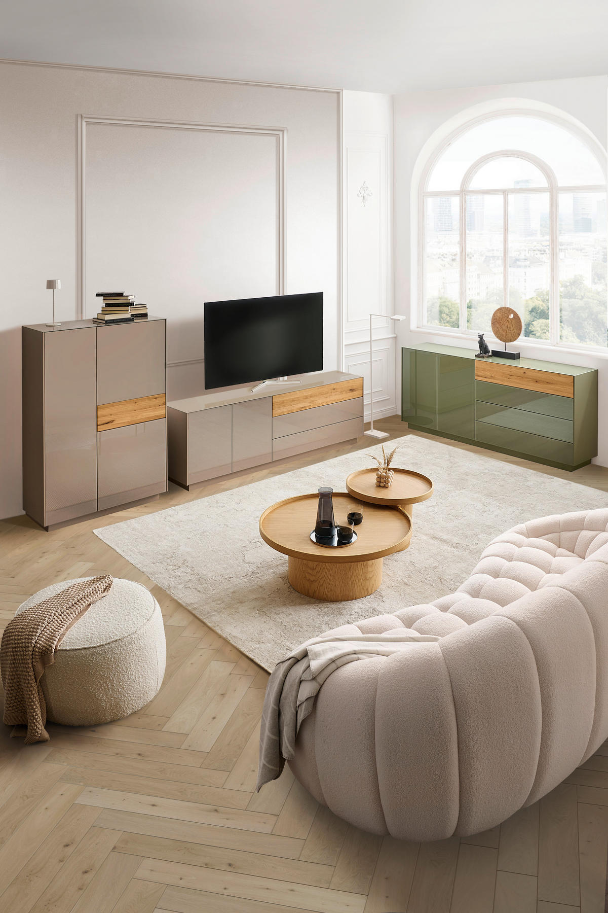 LOWBOARD Taupe, Eichefarben  207/69/42 cm  - Taupe/Eichefarben, Design, Glas/Holz (207/69/42cm) - Novel