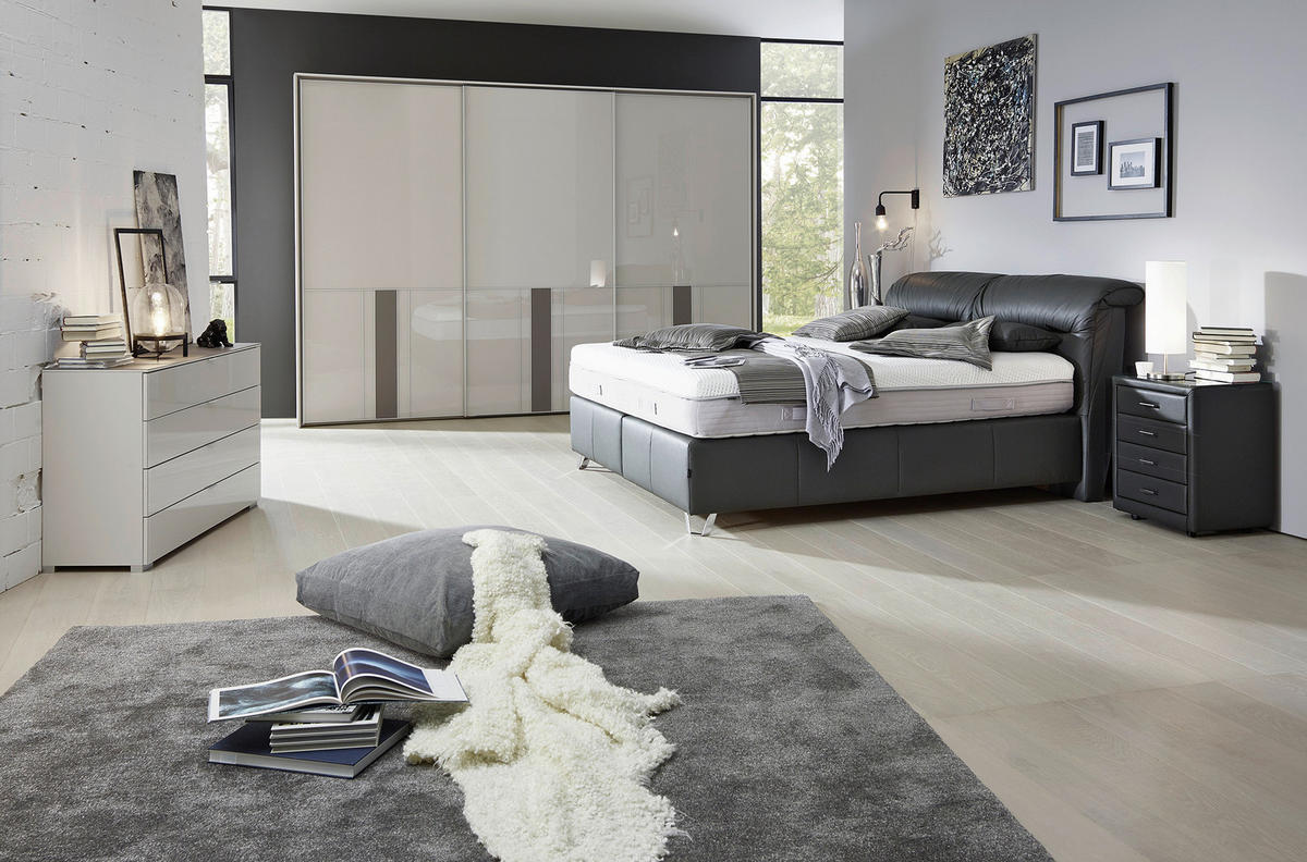 POSTELJA BOXSPRING 180 cm   x 200 cm  , usnje črna  - barve kroma/črna, Design, usnje (180/200cm) - Dieter Knoll