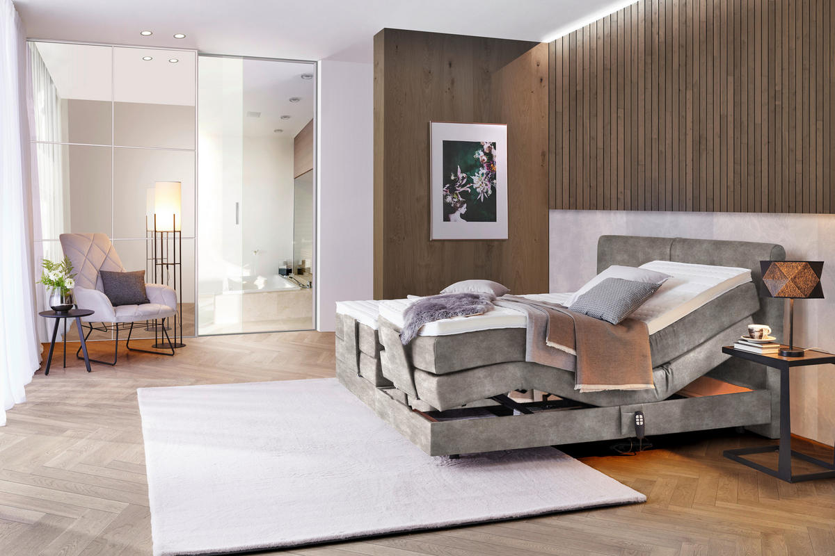 BOXSPRINGBETT 160/200 cm  in Hellgrau  - Hellgrau/Schwarz, Design, Kunststoff/Textil (160/200cm) - Hom`in