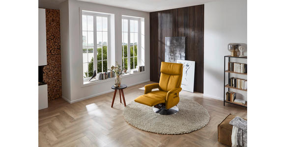 RELAXSESSEL in Leder Currygelb - Currygelb/Edelstahlfarben, Design, Leder/Metall (78/112/85cm) - Cantus