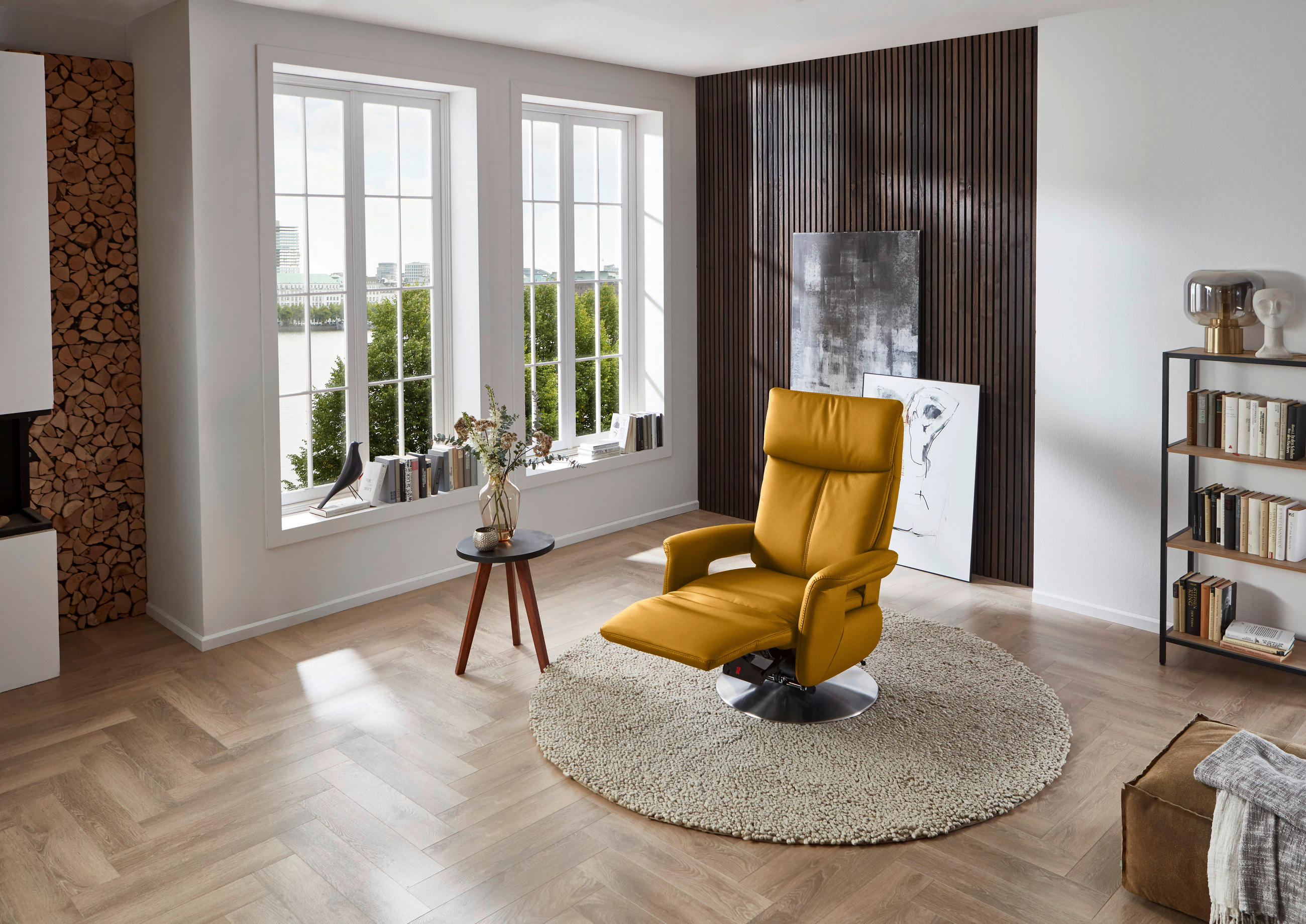 RELAXSESSEL in Leder Currygelb  - Currygelb/Edelstahlfarben, Design, Leder/Metall (78/112/85cm) - Cantus