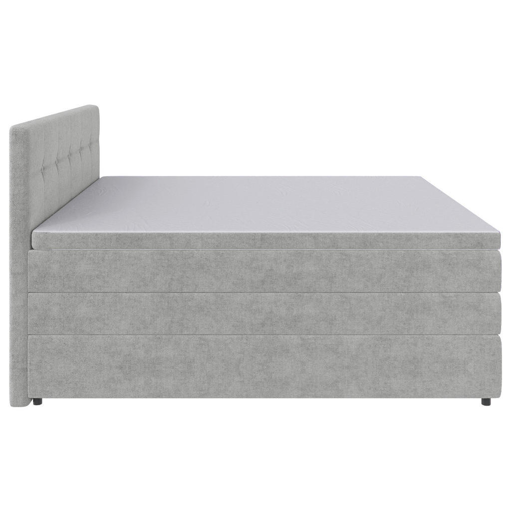 Thumbnail - Carryhome Boxspringbett, Hellgrau, Textil, H3, Höhe ca. 18 cm, 160x200 cm, gepolstertes Kopfteil, Topper durchgehend, in...