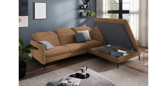 ECKSOFA in Flachgewebe Braun 299-313/233 cm - Schwarz/Braun, Design, Textil/Metall (299-313/233cm) - Dieter Knoll