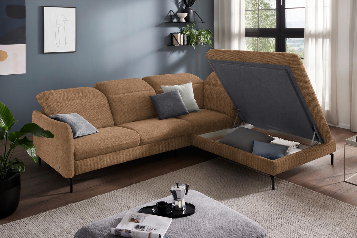ECKSOFA in Flachgewebe Braun  - Schwarz/Braun, Design, Textil/Metall (299-313/233cm) - Dieter Knoll