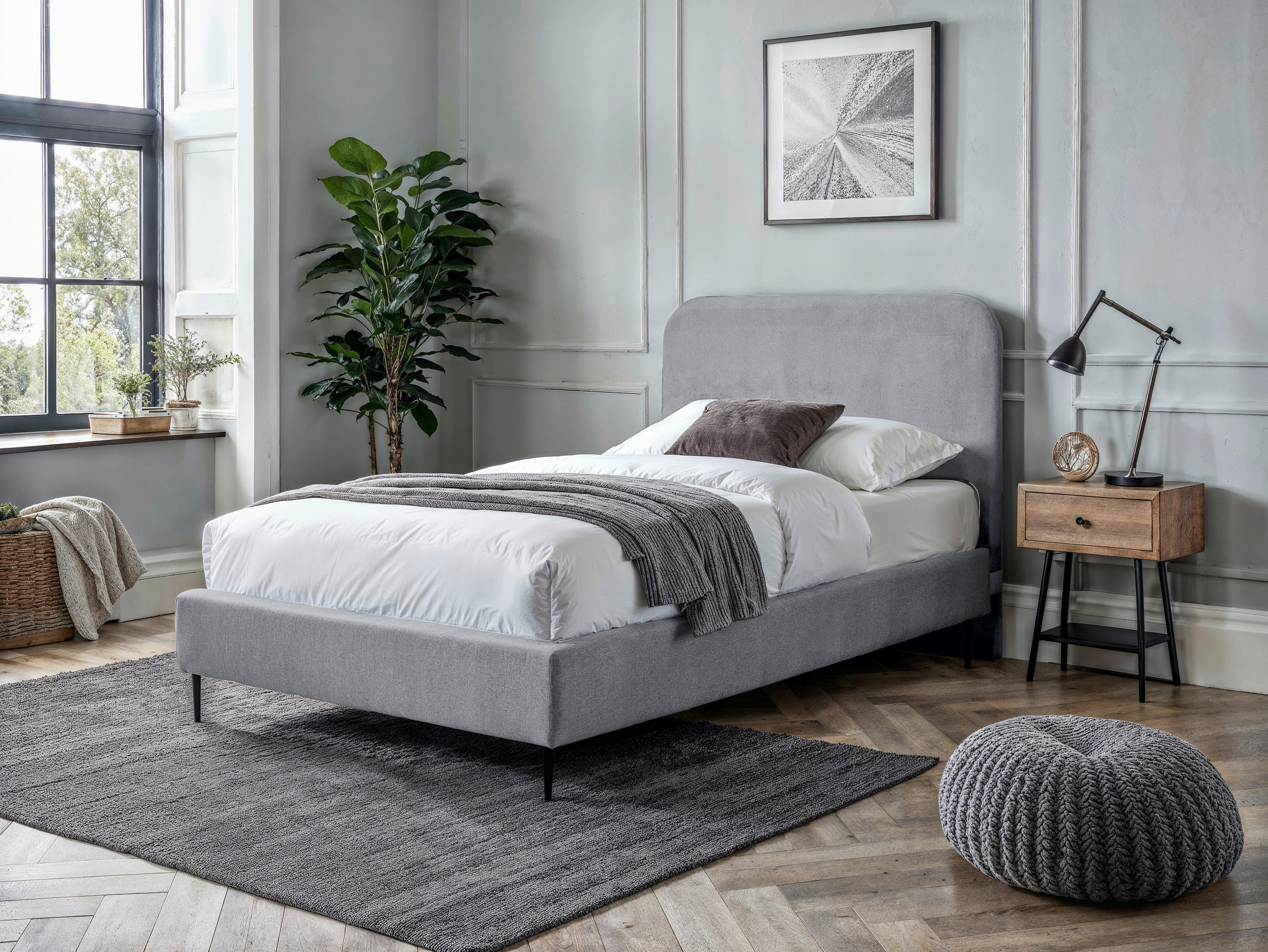 BOXSPRINGBETT 120/200 cm,  in Hellgrau, Matratze, Topper, H2 = mittel  - Hellgrau/Schwarz, MODERN, Holzwerkstoff/Textil (120/200cm) - MID.YOU