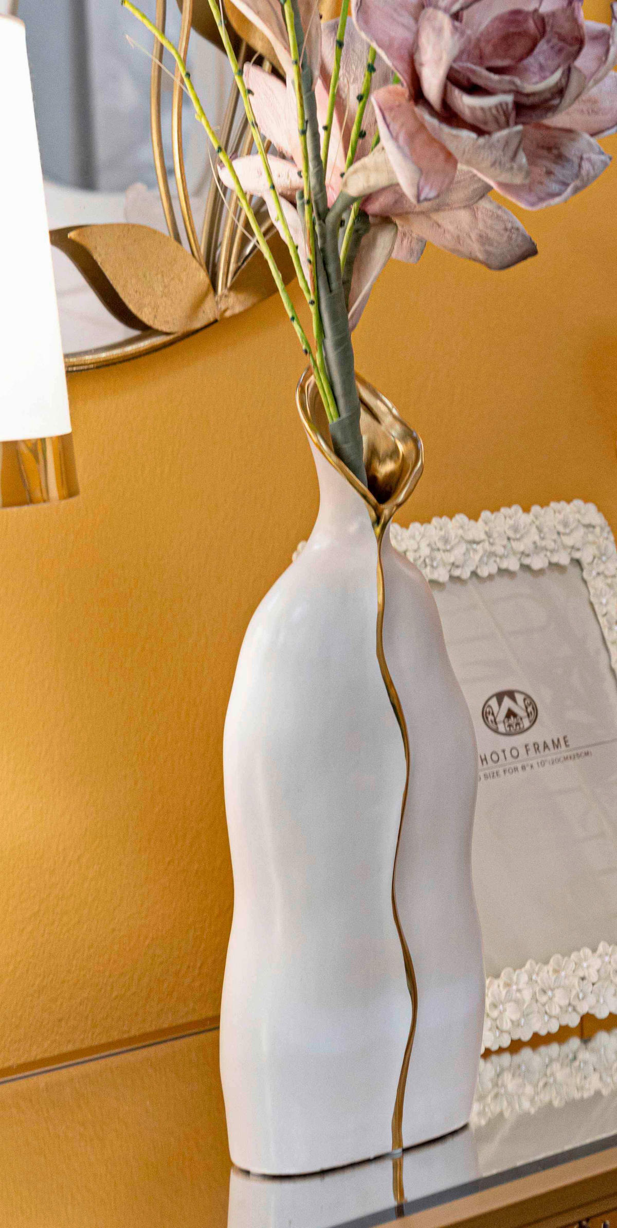 VASE  - Goldfarben/Weiß, Basics, Keramik (16/40/8cm)