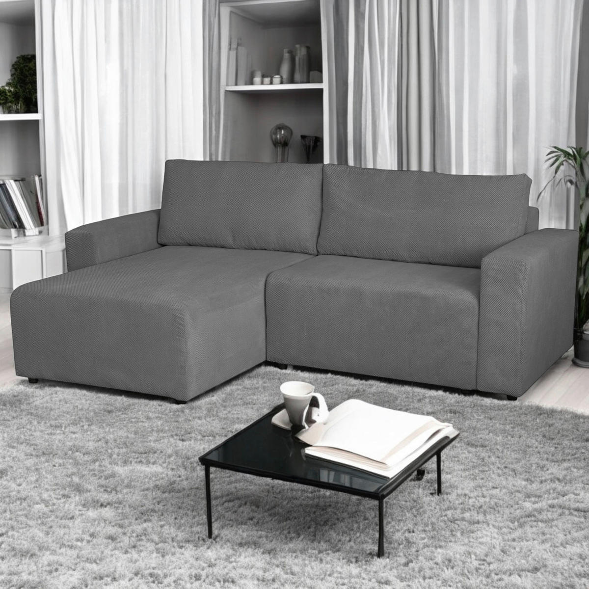 Colțar Extensibil, lemn, metal, plastic, textil, nămol, 173/258 cm - nămol/negru, Modern, plastic/lemn (173/258cm) - Carryhome