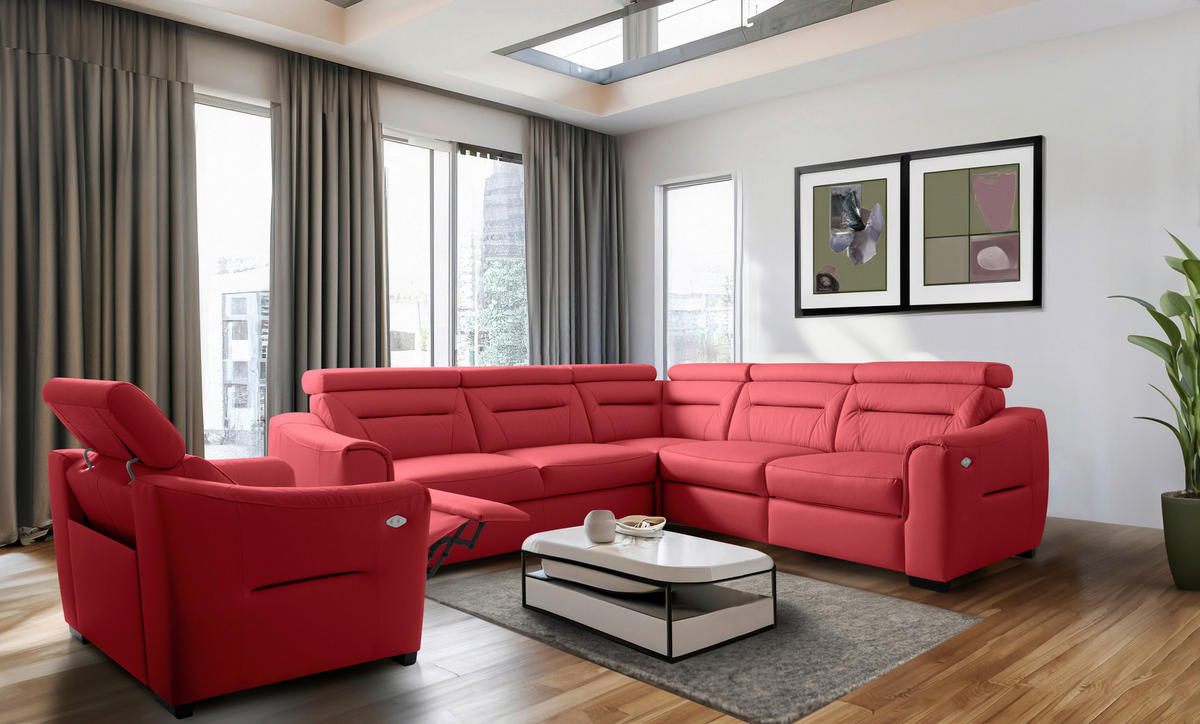 ECKSOFA Lederlook Echtleder Rot  - Wengefarben/Rot, Design, Leder/Holz (260/260cm) - Celina Home