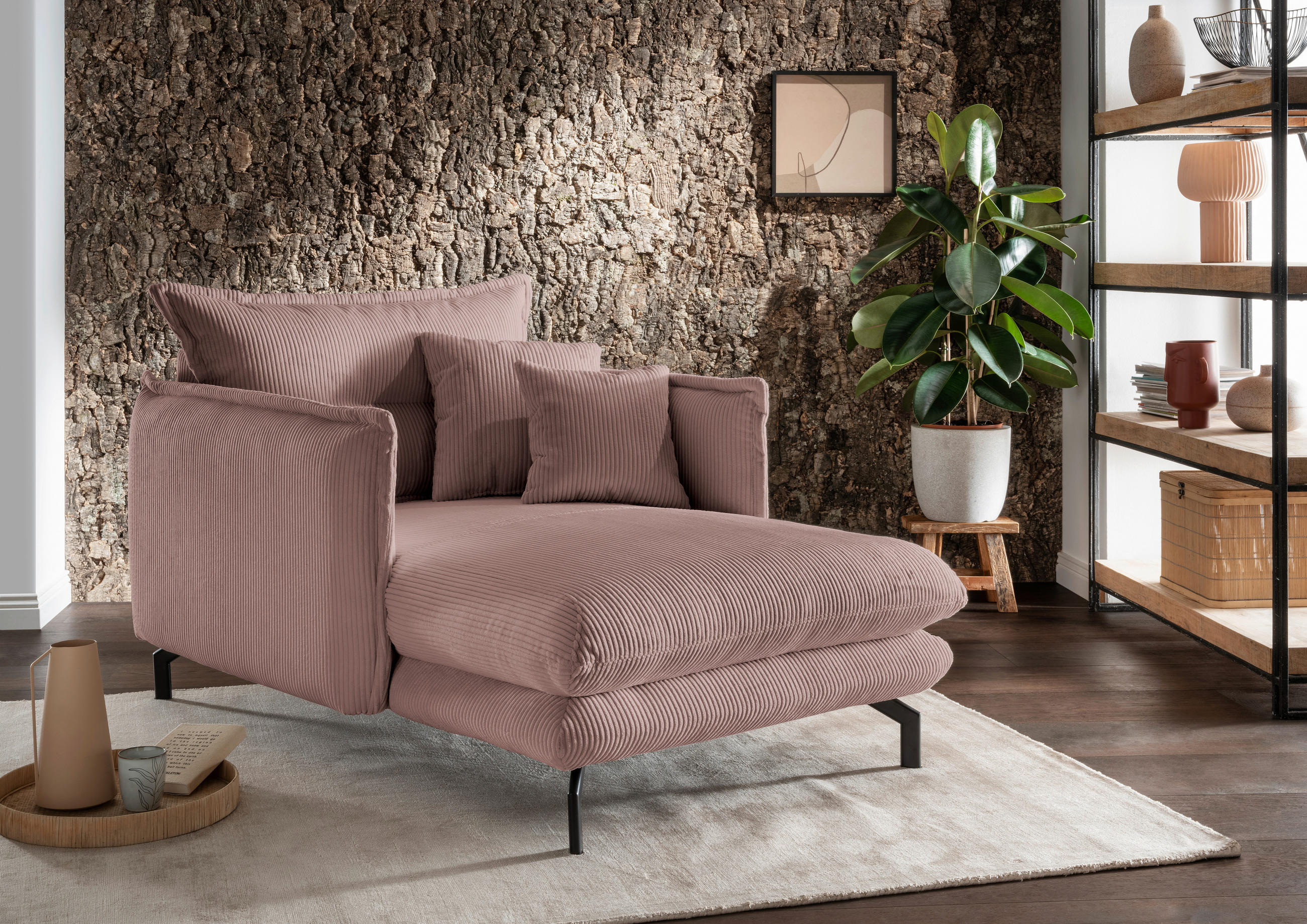 XXL-SESSEL Cord Rosa    - Schwarz/Rosa, MODERN, Textil/Metall (111/101/167cm) - Livetastic