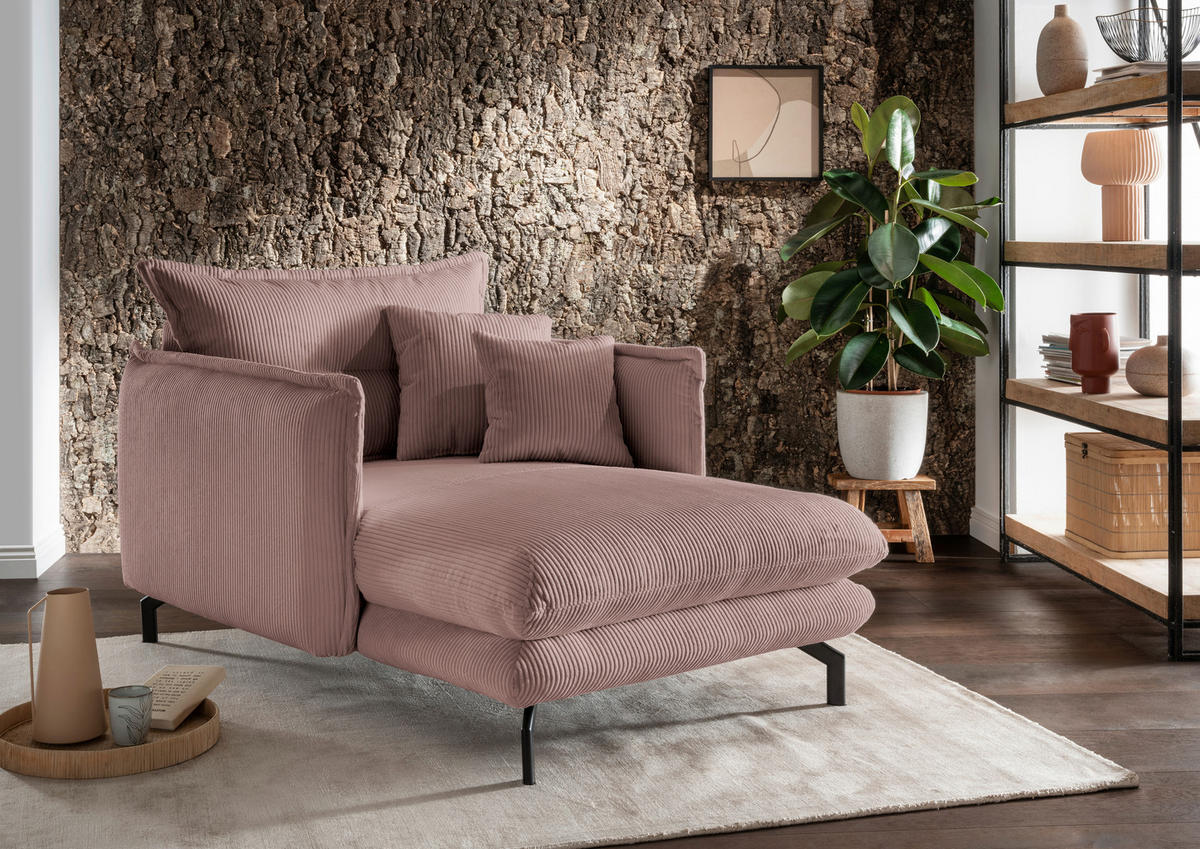 XXL-SESSEL in Cord Rosa  - Schwarz/Rosa, Modern, Textil/Metall (111/101/167cm) - Livetastic