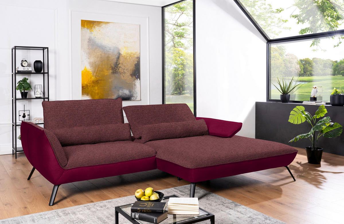 ECKSOFA in Flachgewebe Rot  - Rot/Schwarz, Design, Textil/Metall (273/191cm) - Moderano