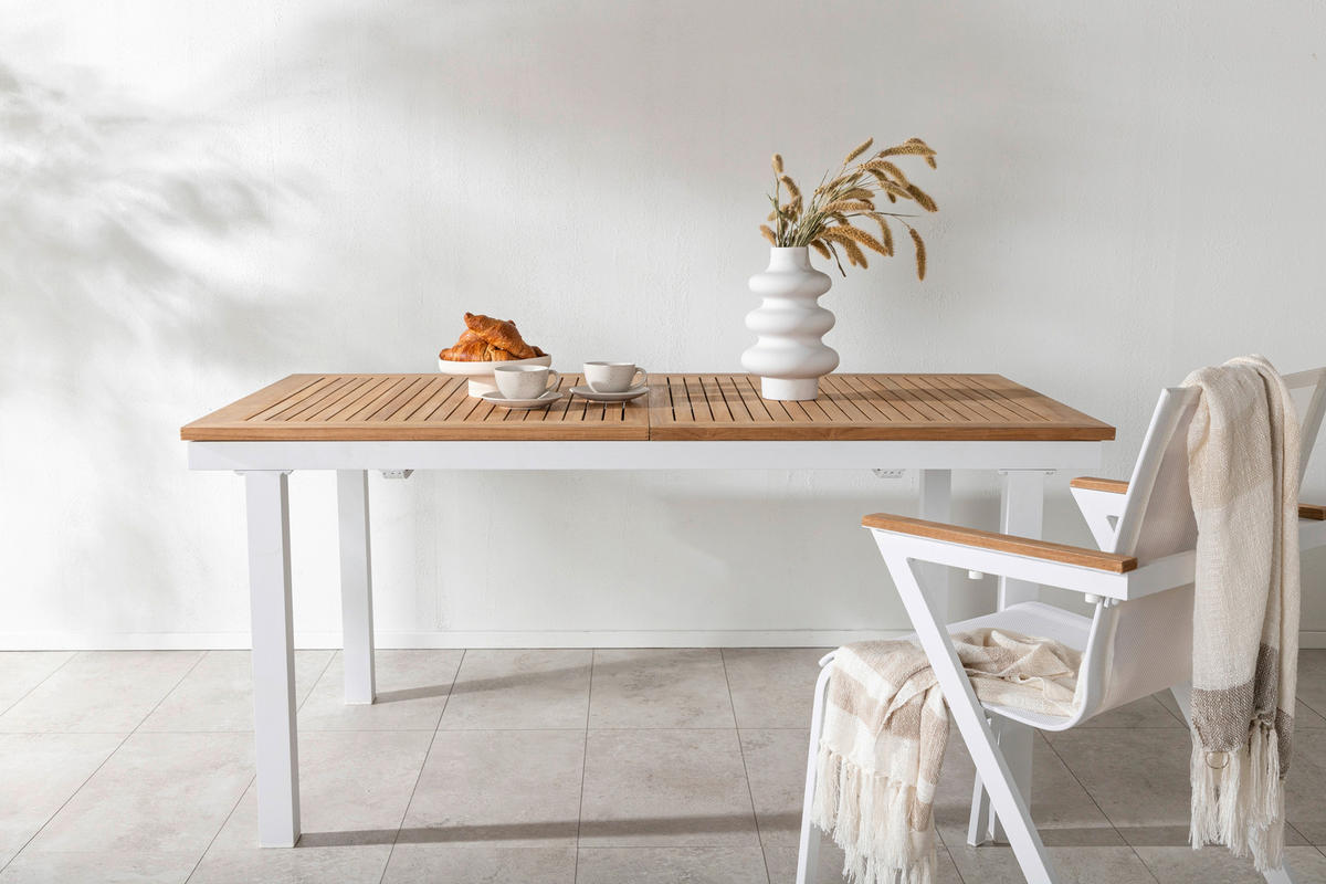 GARTENTISCH Metall Weiß rechteckig  - Weiß, KONVENTIONELL, Holz/Metall (160/90/75cm) - Gardenson