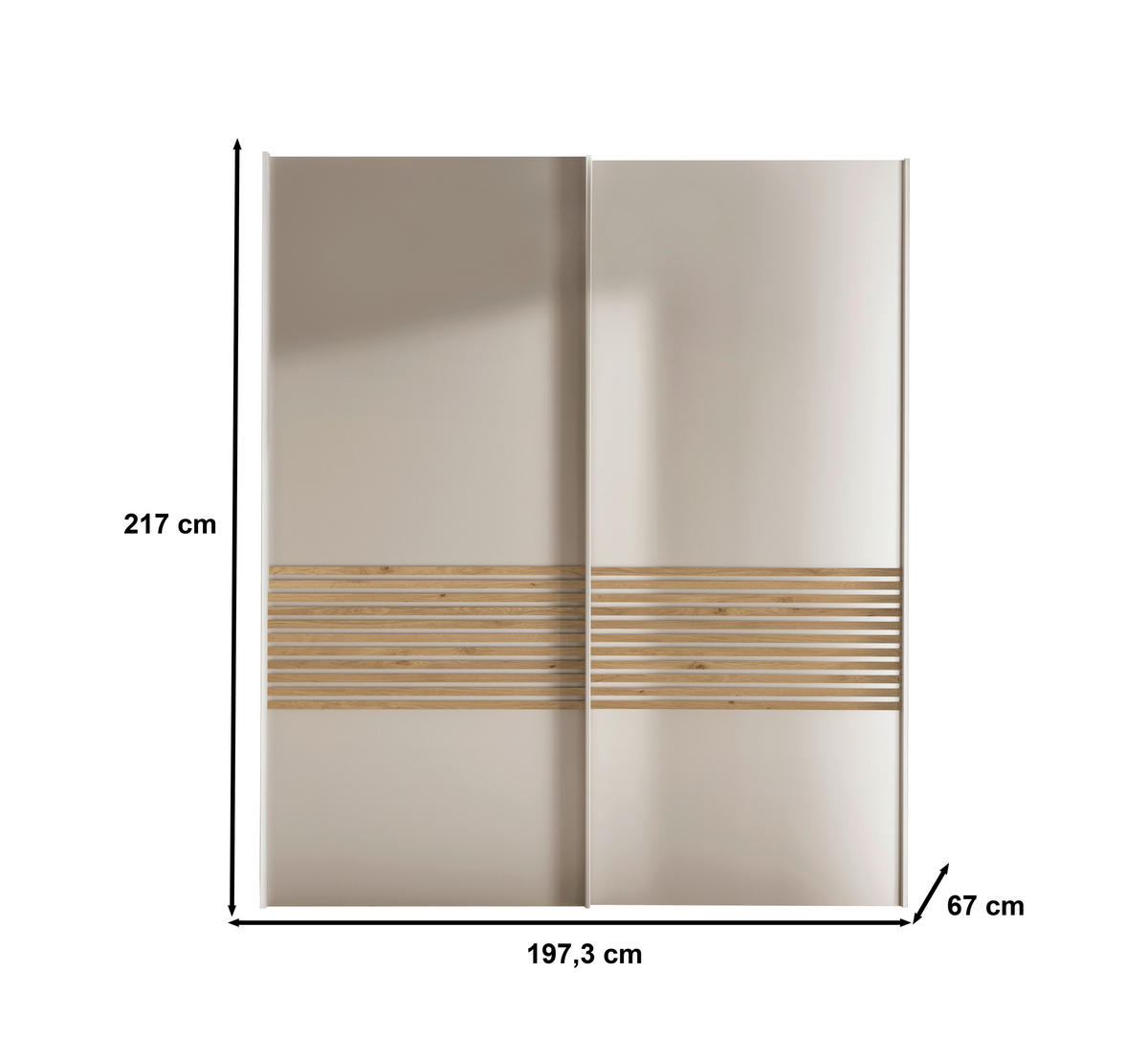 SCHWEBETÜRENSCHRANK in Champagner  - Eiche Bianco/Champagner, Design, Holzwerkstoff/Metall (200/217/67cm) - Novel