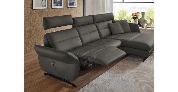 ECKSOFA in Echtleder Dunkelgrau 300/157 cm - Dunkelgrau/Schwarz, Design, Leder/Metall (300/157cm) - Dieter Knoll