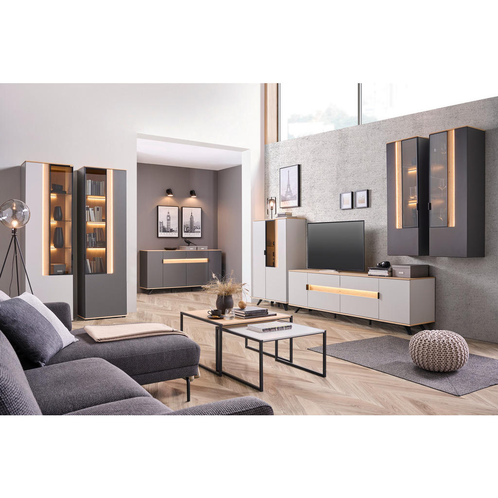 Thumbnail - Dieter Knoll Lowboard, Eiche, Hellgrau, Metall, Asteiche, furniert, 2 Fächer, 2 Schubladen, 225.6x54.2x48 cm, Typenauswa...