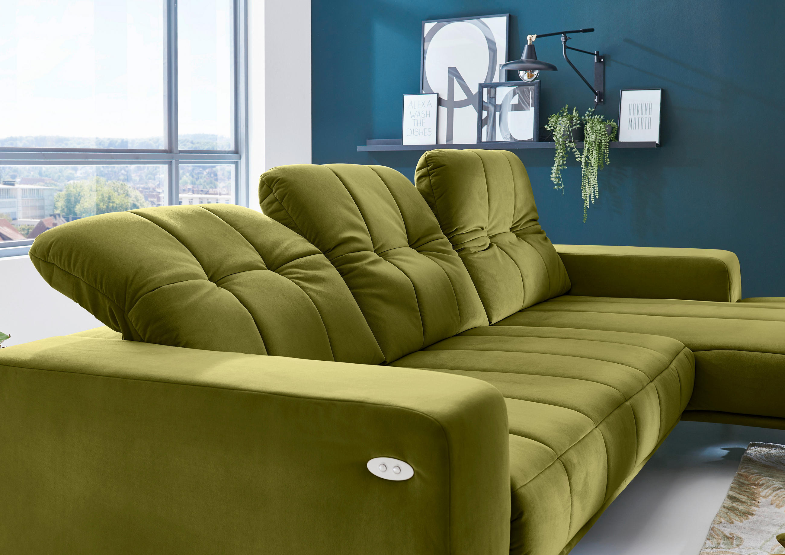 Thumbnail - Beldomo Style Ecksofa, Grün, Textil, 5-Sitzer, Ottomane links, L-Form, 293x195 cm, Goldenes M, Stoffauswahl, seitenverke...