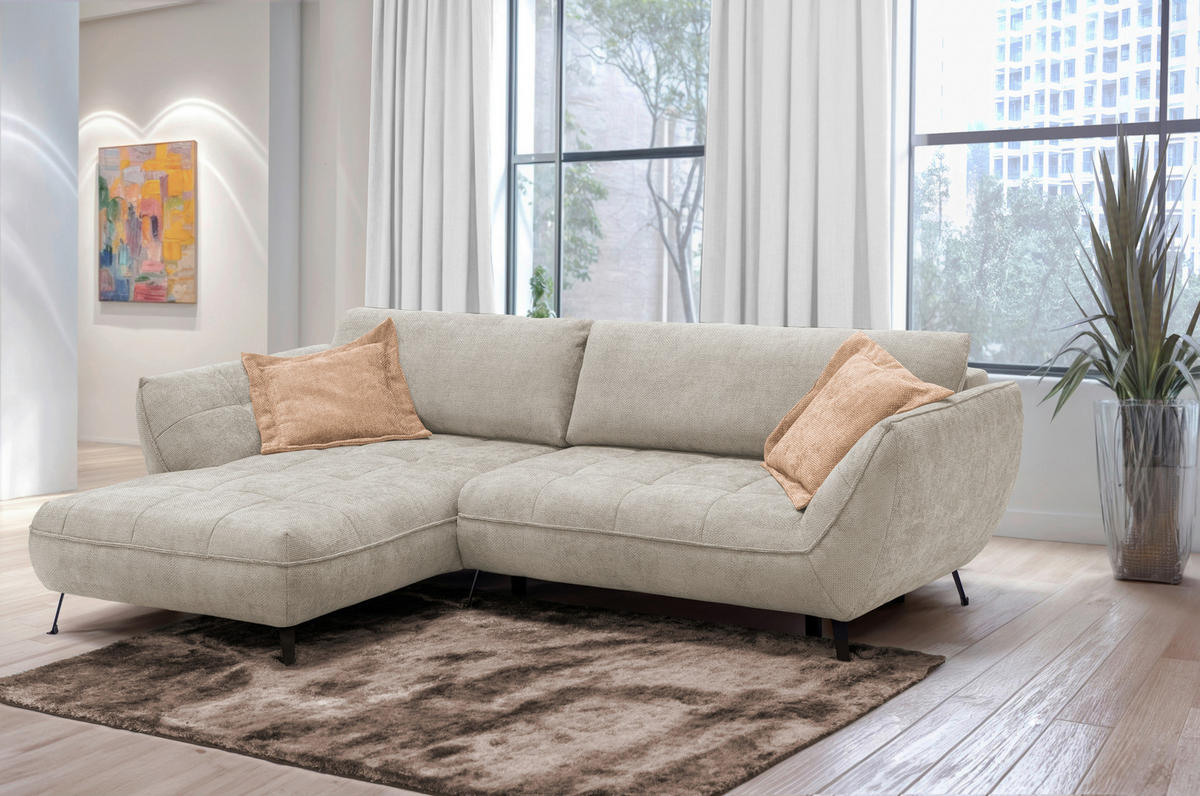 ECKSOFA in Struktur Sandfarben  187/282 cm  - Sandfarben/Schwarz, Design, Textil/Metall (187/282cm) - Livetastic