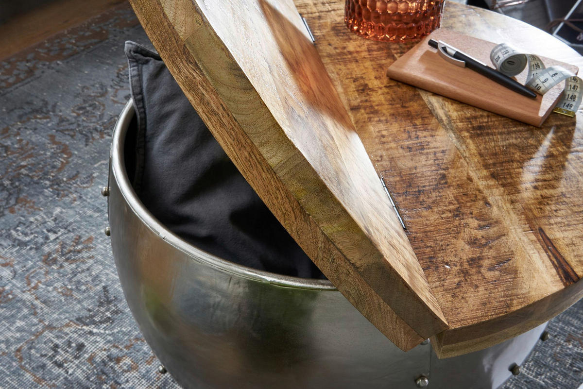 DOHÁNYZÓASZTAL fa 60/60/43 cm   - barna/ezüstszínű, Modern, fa/fém (60/60/43cm) - MID.YOU