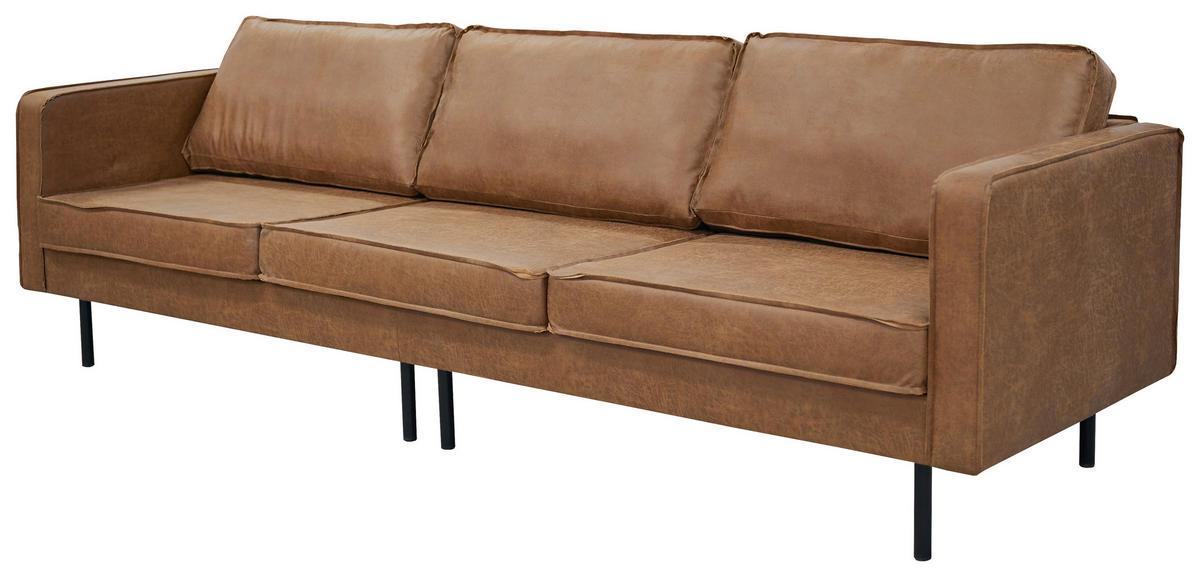 3-SITZER-SOFA in Lederlook Braun  - Schwarz/Braun, Design, Leder (275/84/90cm) - MID.YOU