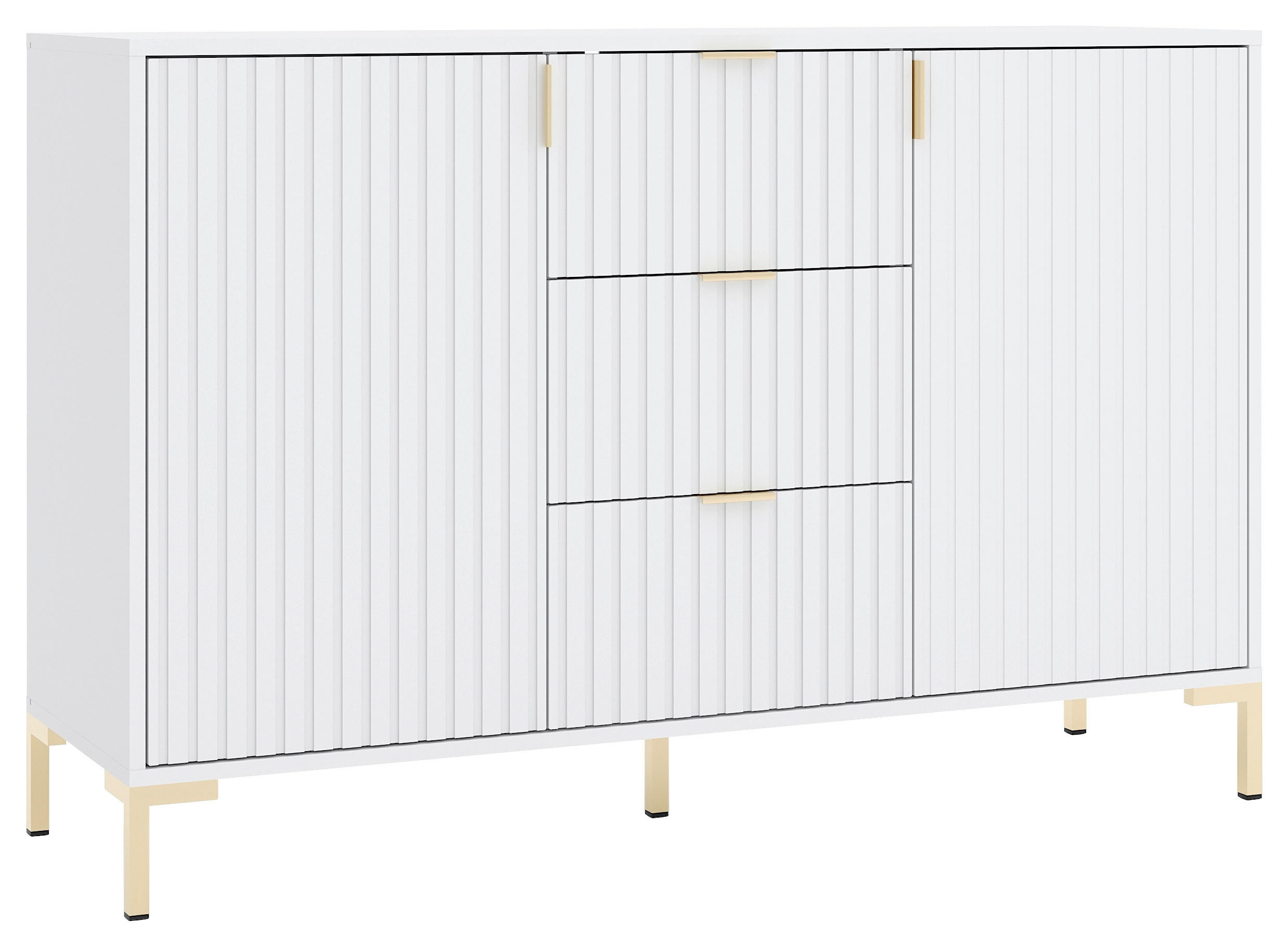SIDEBOARD Flinn 130,5/86/40 cm 3 Schublade(n)  - Goldfarben/Weiß, Design, Holzwerkstoff/Metall (130,5/86/40cm) - Boxxx