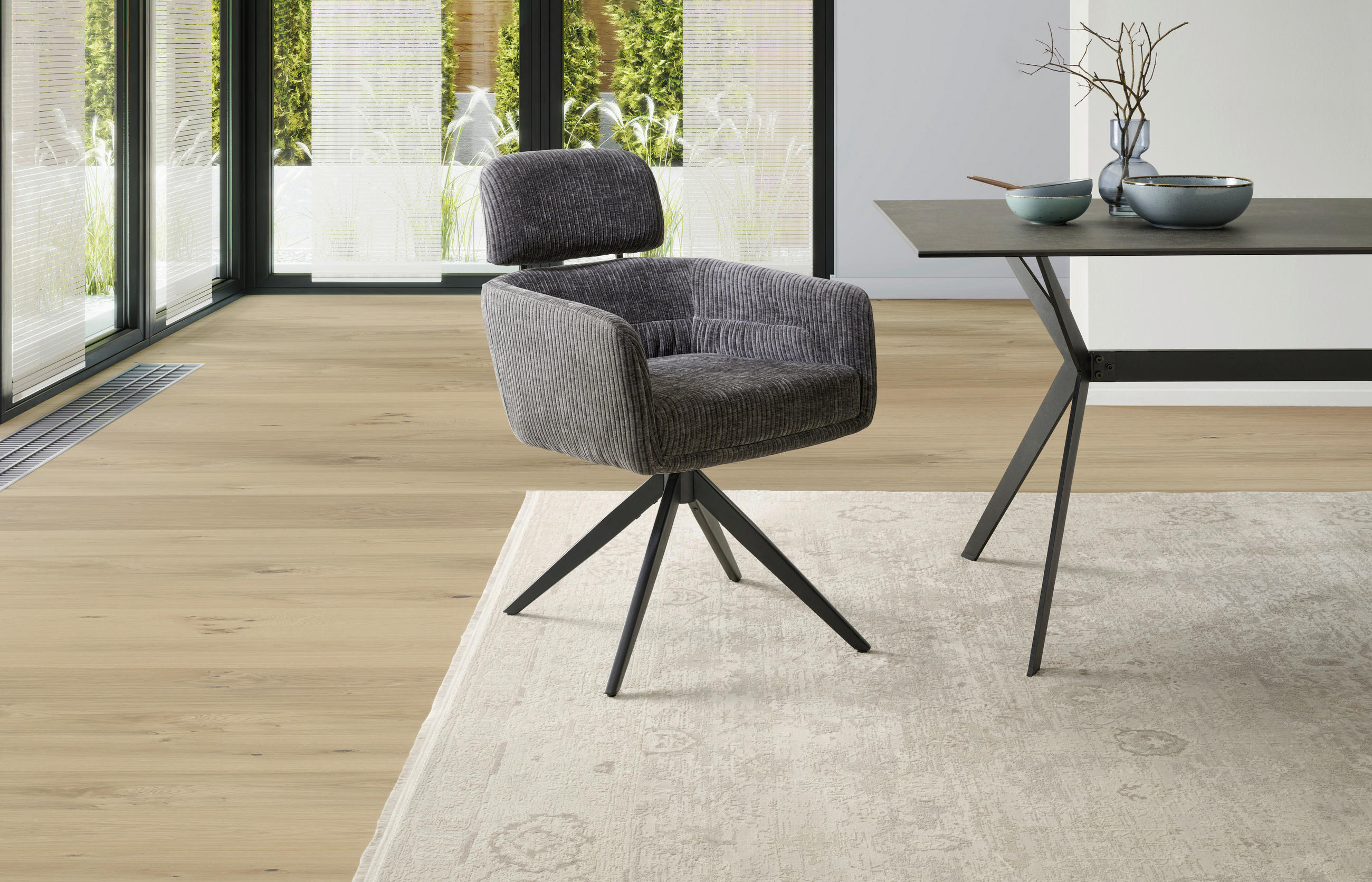 ARMLEHNSTUHL  in Eisen Cord  - Anthrazit/Naturfarben, KONVENTIONELL, Holz/Textil (60/87,5/68cm) - Livetastic