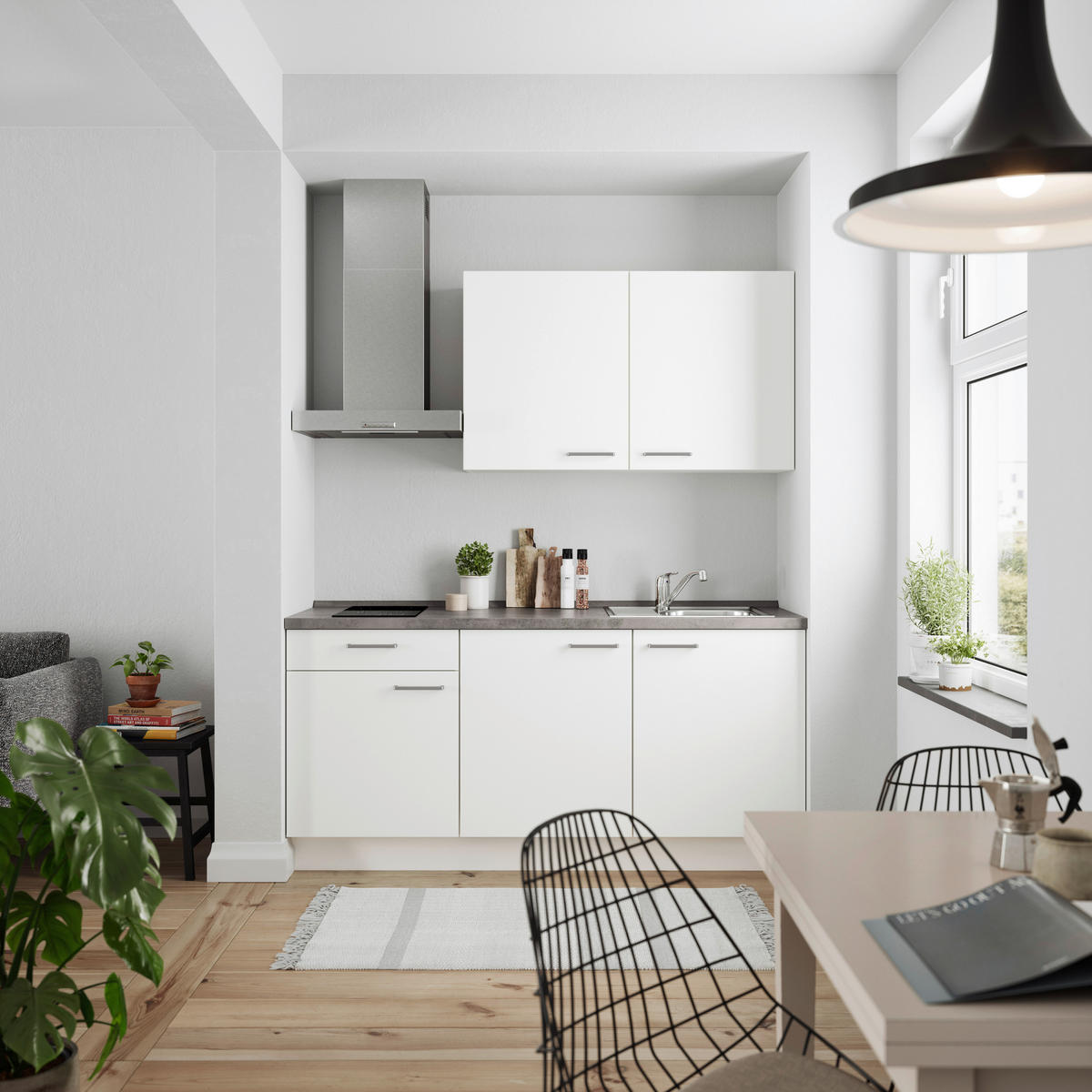 KÜCHENBLOCK 180 cm   in Weiß, Schieferfarben  - Schieferfarben/Edelstahlfarben, MODERN, Holzwerkstoff/Metall (180cm) - Nobilia