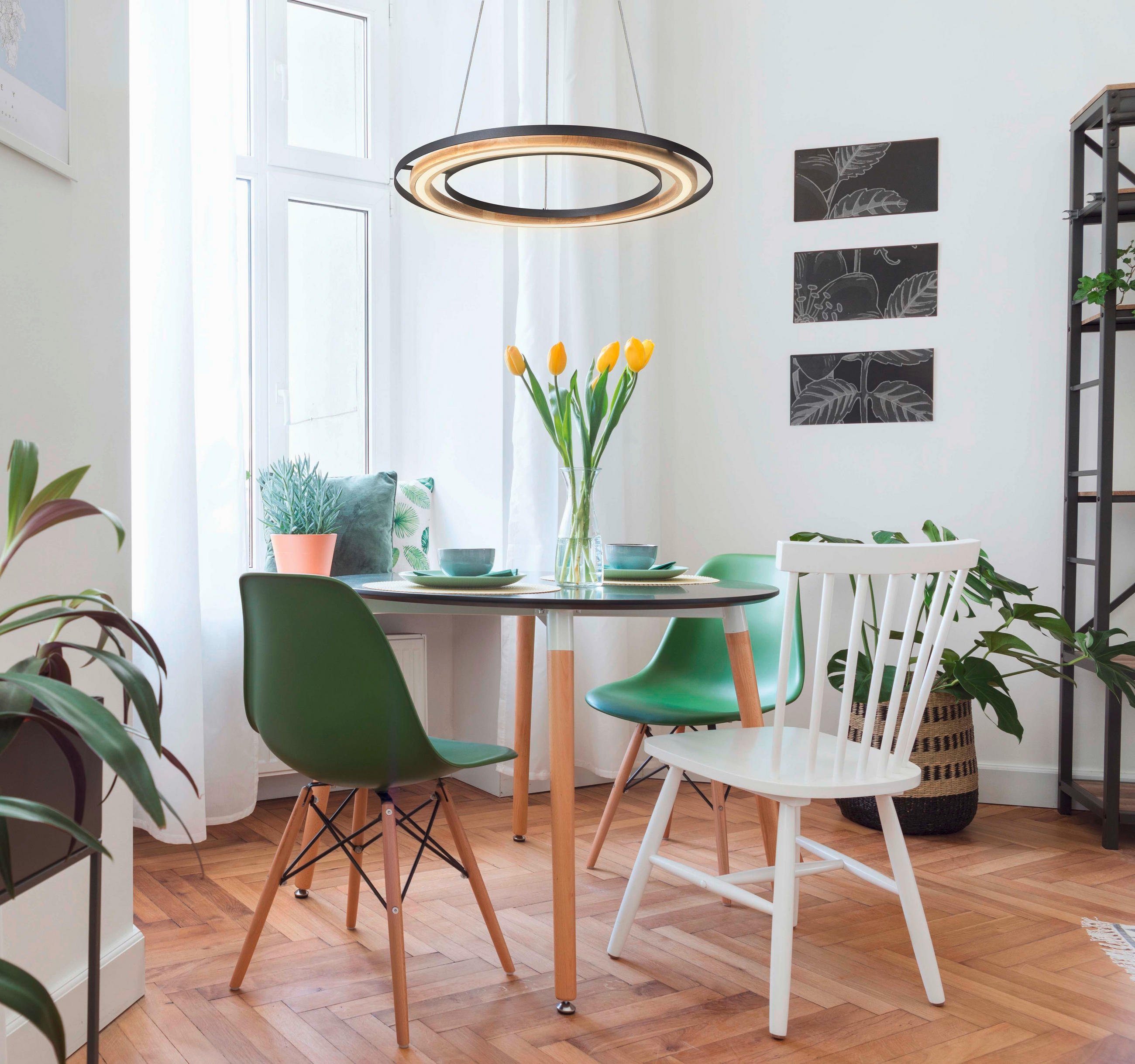 LED-HÄNGELEUCHTE 56,5/150 cm    - Eichefarben/Schwarz, Design, Holz/Metall (56,5/150cm) - Globo
