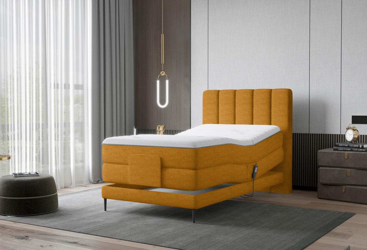 BOXSPRINGBETT 120/200 cm  in Currygelb  - Currygelb/Schwarz, Natur, Textil/Metall (120/200cm) - Esposa