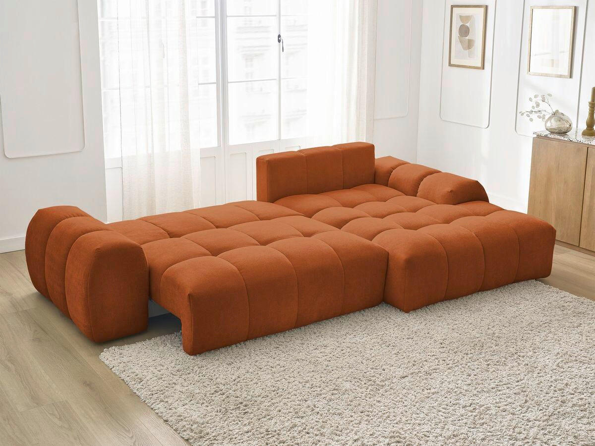 ECKSCHLAFSOFA EVEREST  mit Rücken echt, Armteil links, Armteil rechts Struktur Orange  - Schwarz/Orange, MODERN, Kunststoff/Textil (318/180cm) - Livetastic