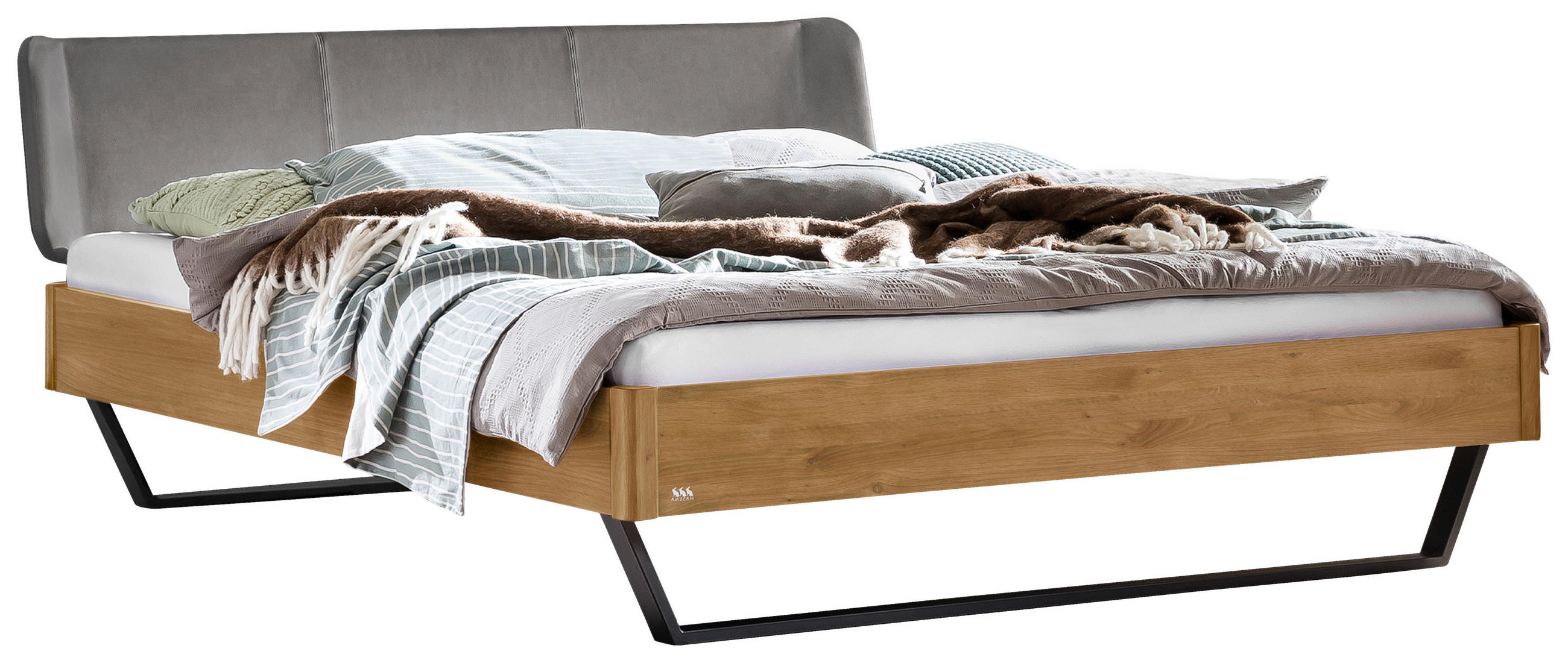 BETT 160/200 cm  in Anthrazit, Dunkelgrau, Wildeiche  - Wildeiche/Dunkelgrau, MODERN, Holz/Textil (160/200cm) - Hasena
