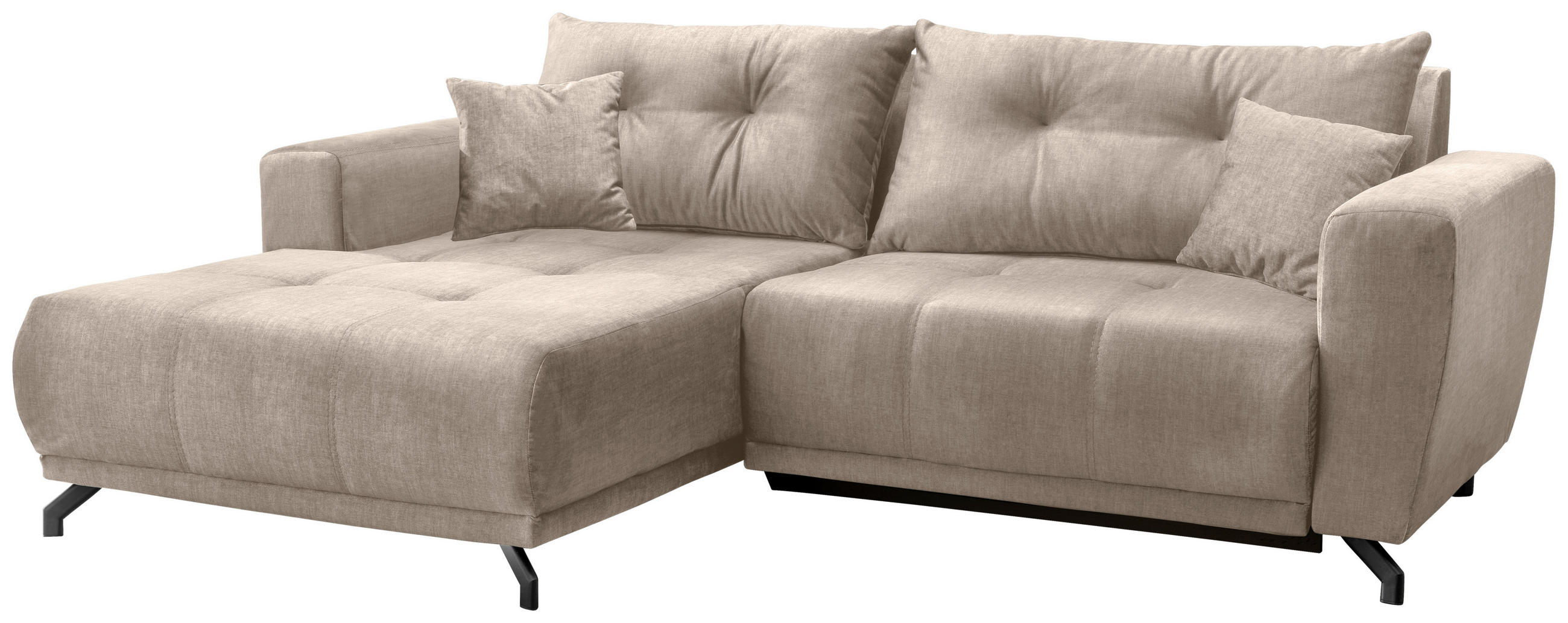 ECKSOFA in Velours Creme - Creme/Schwarz, Modern, Textil/Metall (177/246cm) - MID.YOU