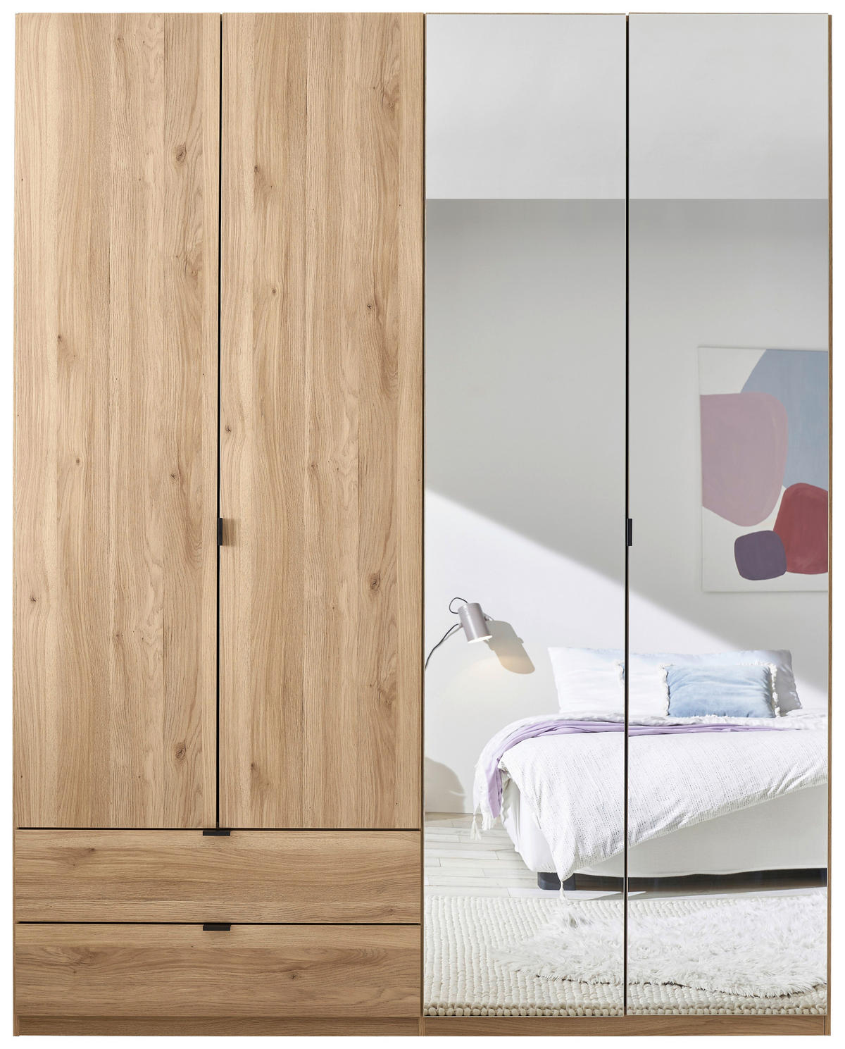 DREHTÜRENSCHRANK  in Eichefarben  - Eichefarben/Schwarz, KONVENTIONELL, Glas/Holzwerkstoff (180/225,5/57cm) - Xora