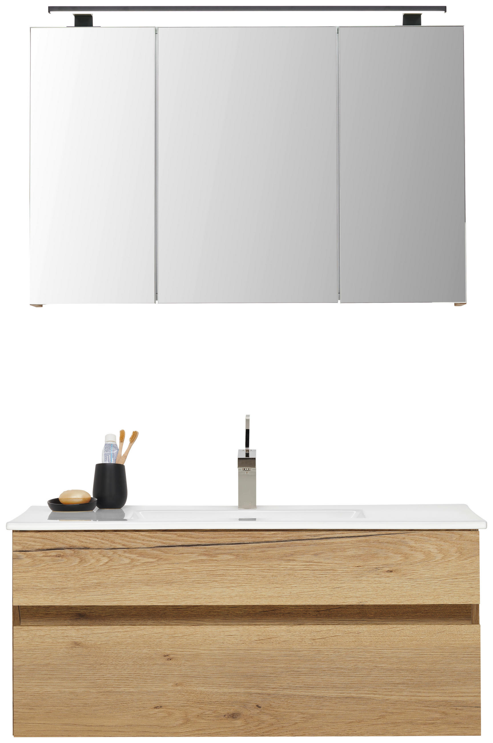 BADEZIMMER 3-teilig  in 102 cm  - Eichefarben/Weiß, Design, Glas/Keramik (102cm) - Novel