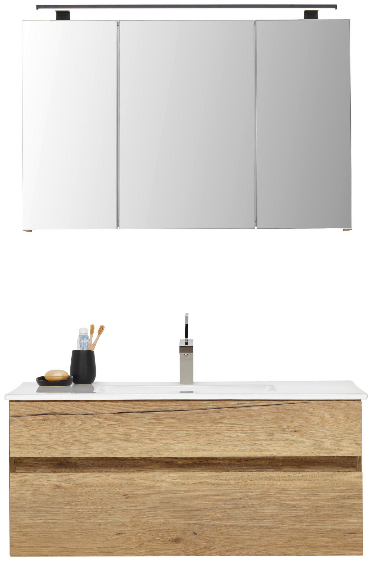 BADEZIMMER 3-teilig  in 102 cm  - Eichefarben/Weiß, Design, Glas/Keramik (102cm) - Novel