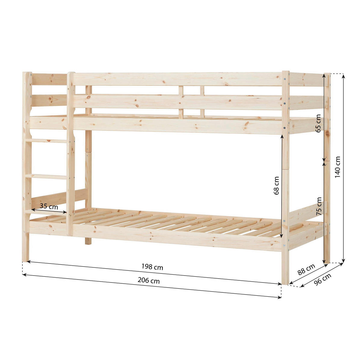 ETAGENBETT 90/200 cm Naturfarben  - Naturfarben, MODERN, Holz (90/200cm) - MID.YOU