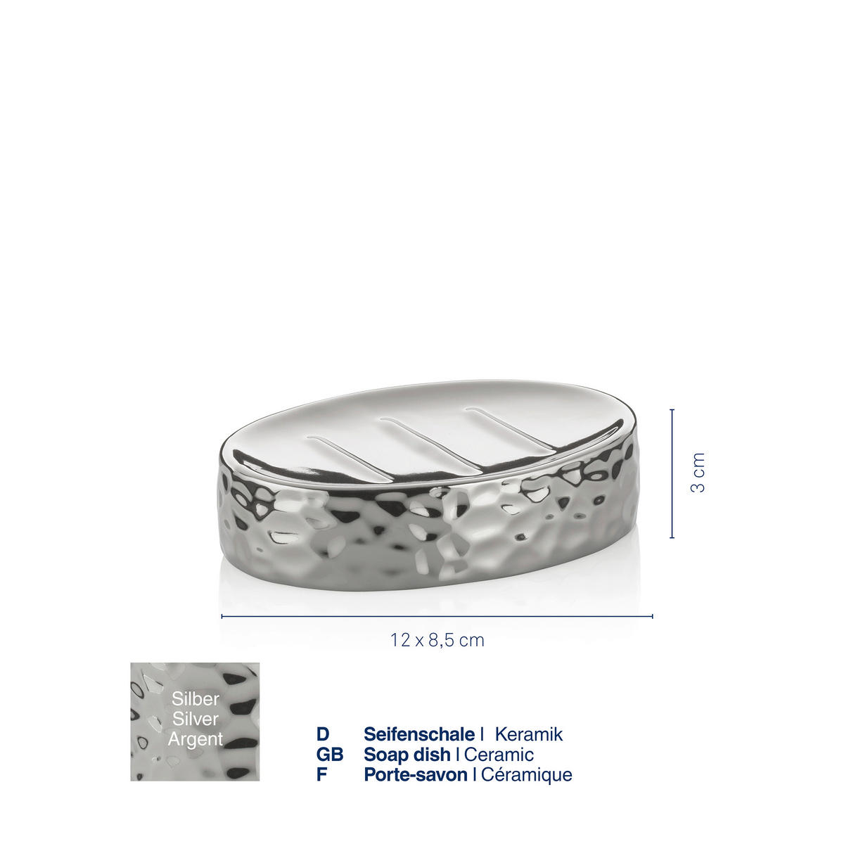 SEIFENSCHALE - Silberfarben, Basics, Keramik (8,5/3,0/12,0cm) - Kela